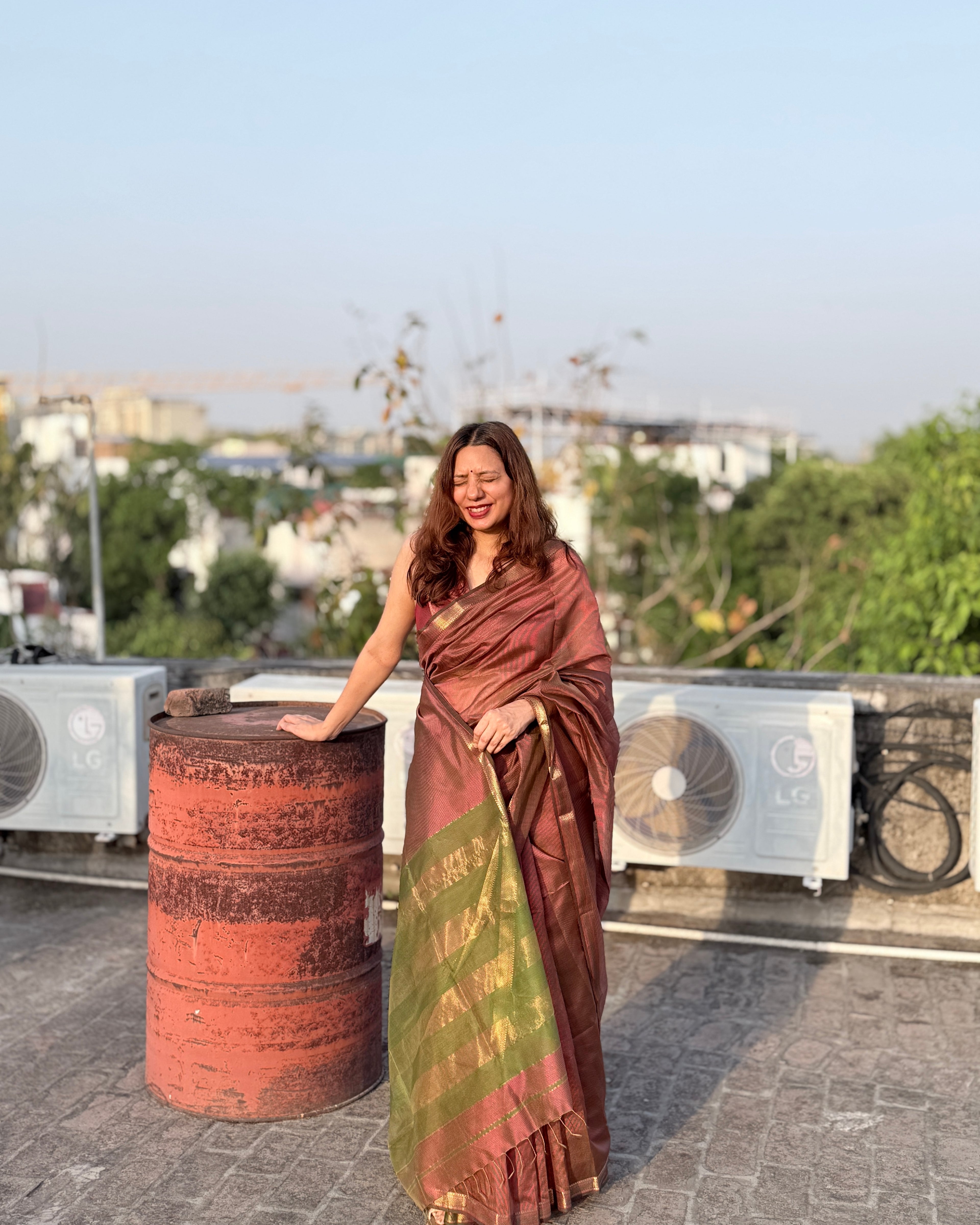 Kishmish | Pink Maheshwari Checks Saree
