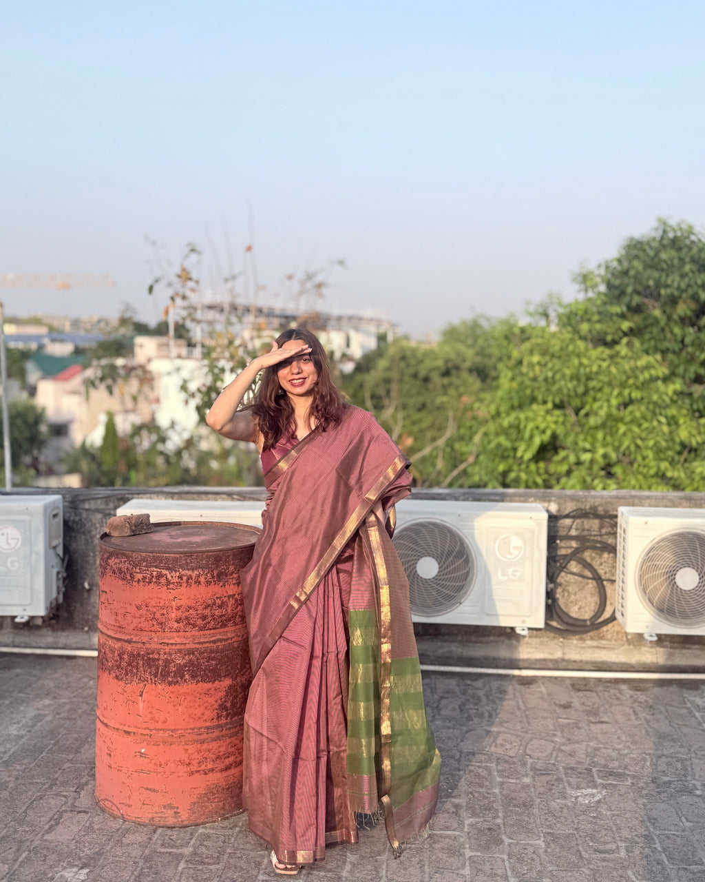 Kishmish | Pink Maheshwari Checks Saree