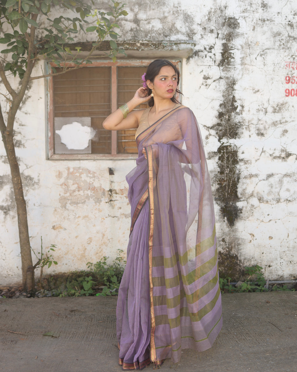 Rumi | Lavender Maheshwari Checks Saree