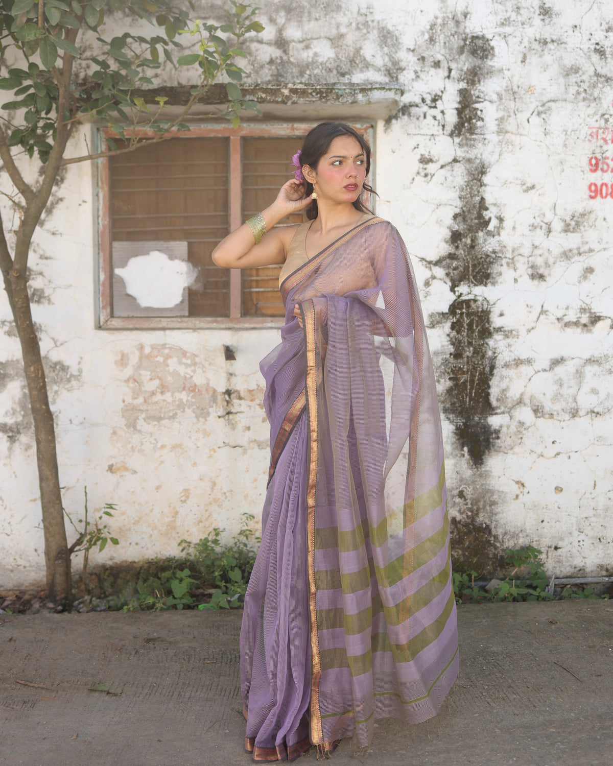 Rumi | Lavender Maheshwari Checks Saree