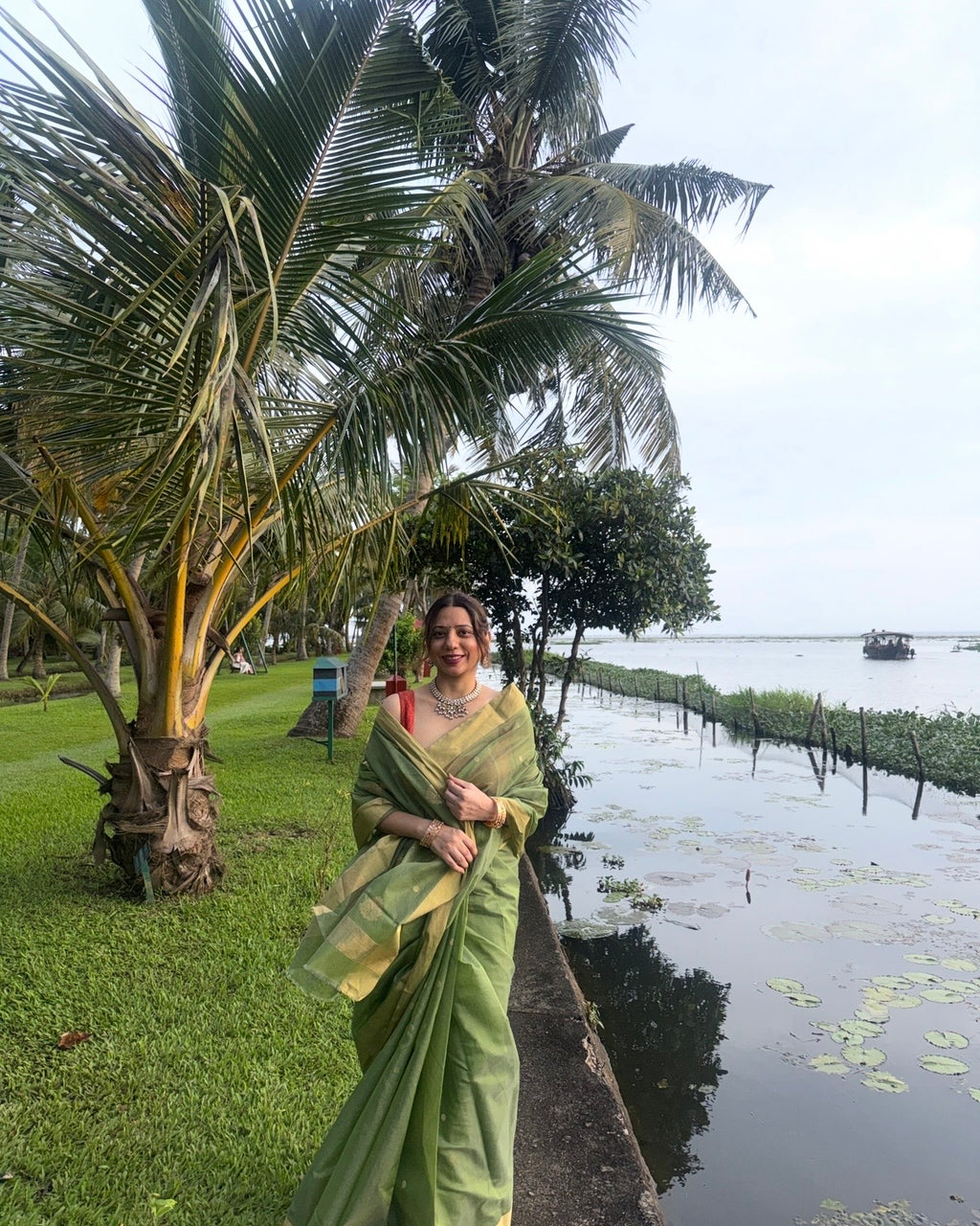 Amli | Olive Green Chanderi Silk Saree