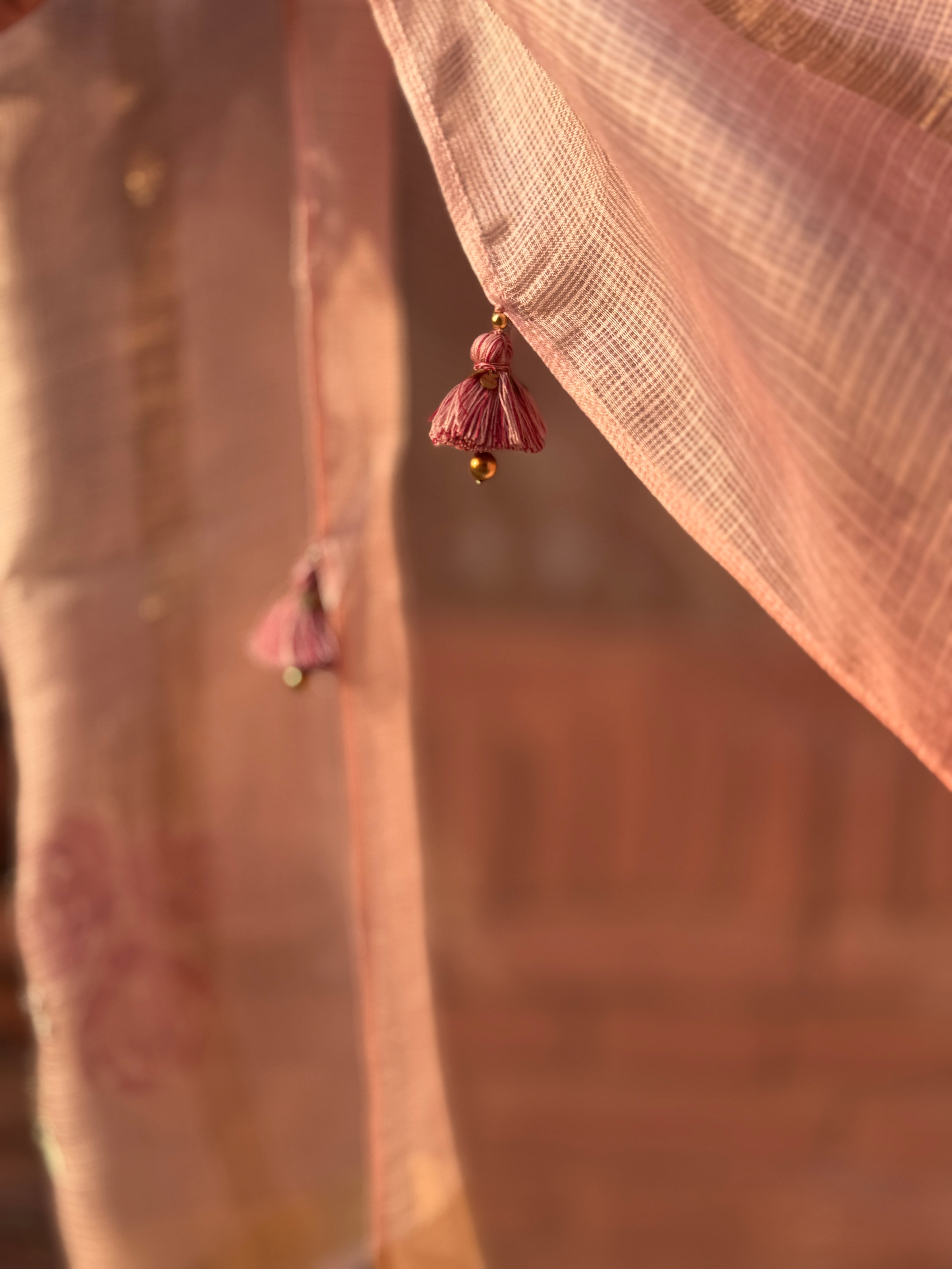 Sitaara | Pink Ombre Embroidered Kota Silk Saree