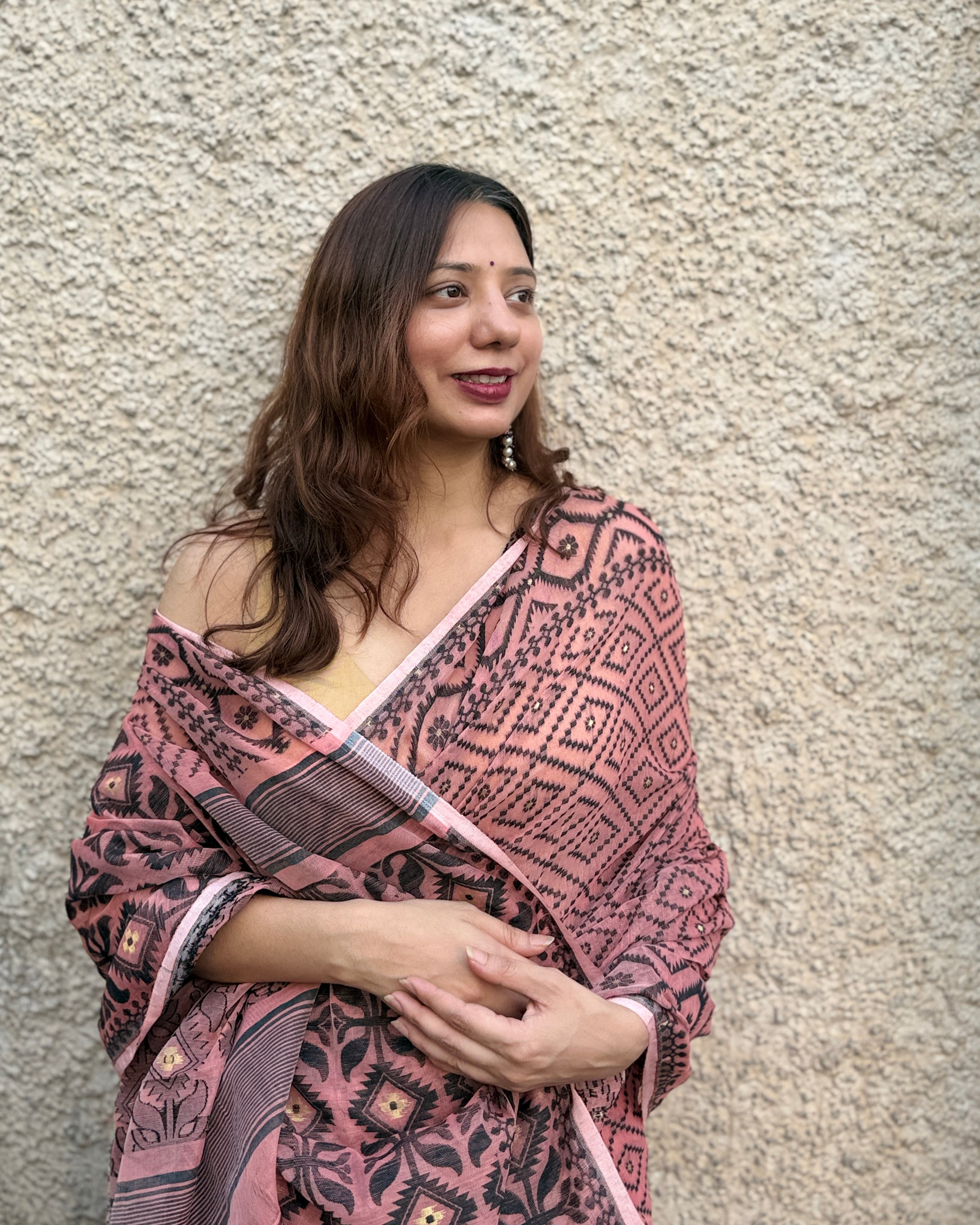 Itr | Rose Pink Jamdani Saree