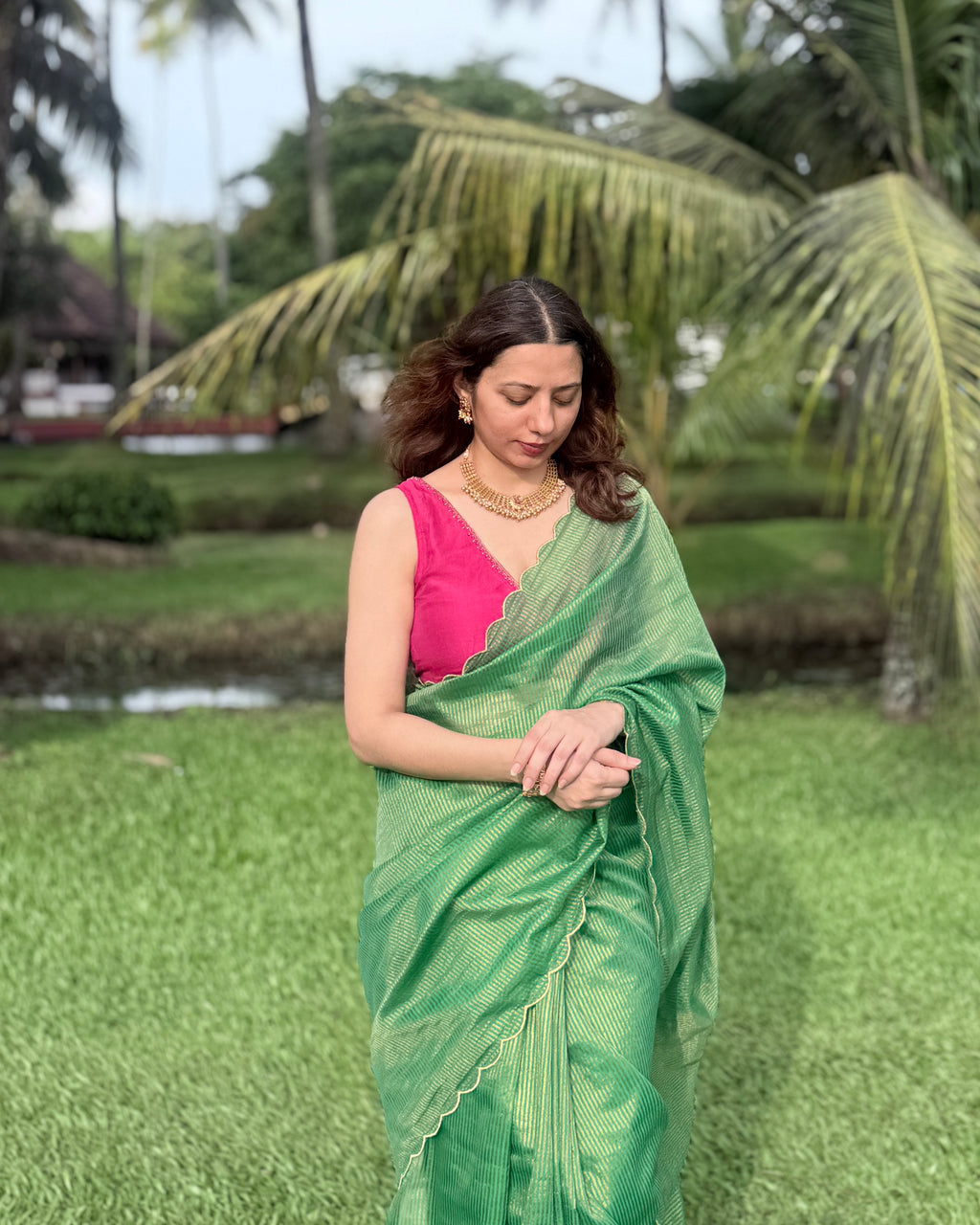 Mehek | Green Cotton Silk Saree with Zari stripes