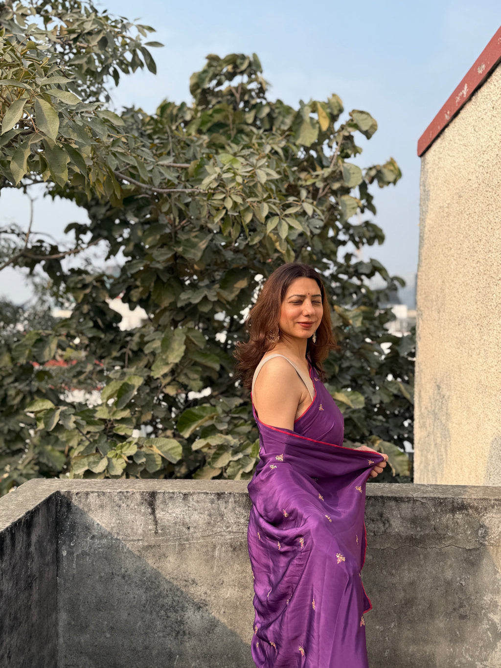 Jamun | Purple Viscose Crepe Hand Embroidered saree