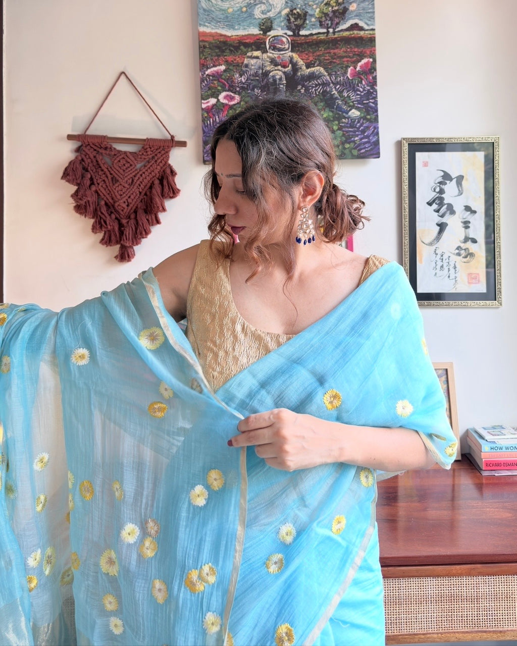 Noori | Blue Embroidered Cotton Silk Saree