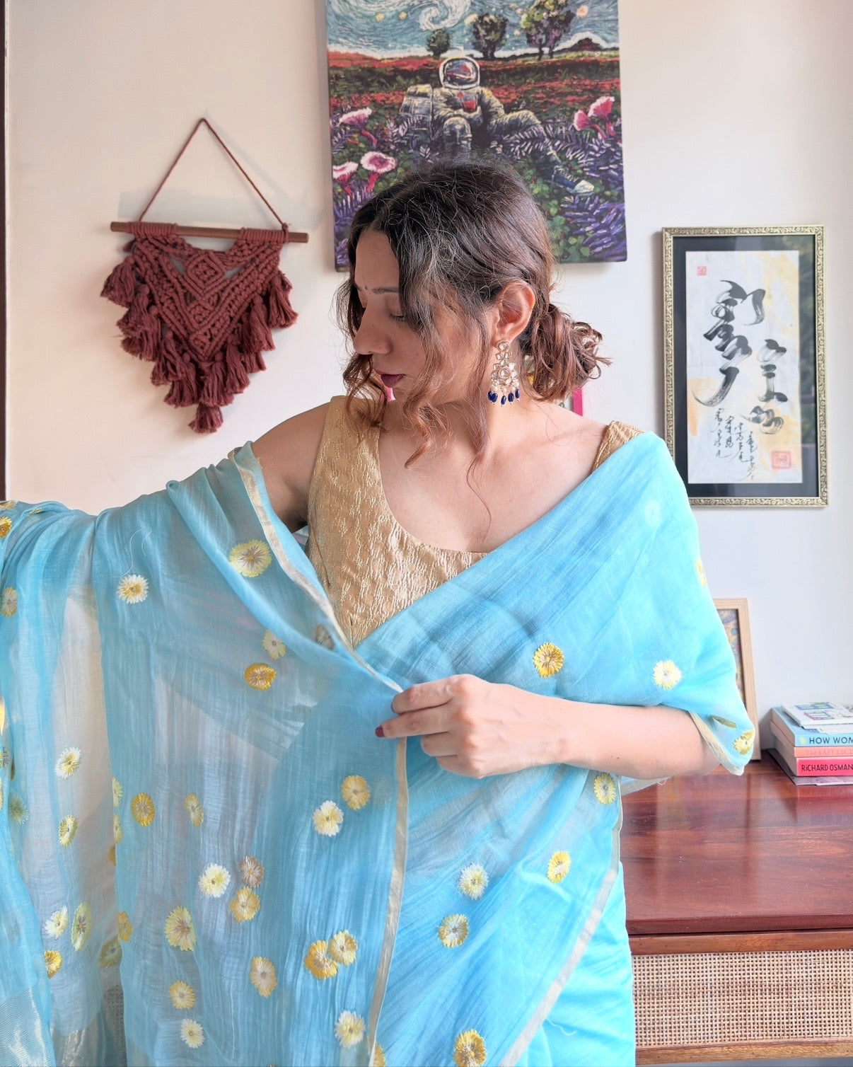 Noori | Blue Embroidered Cotton Silk Saree