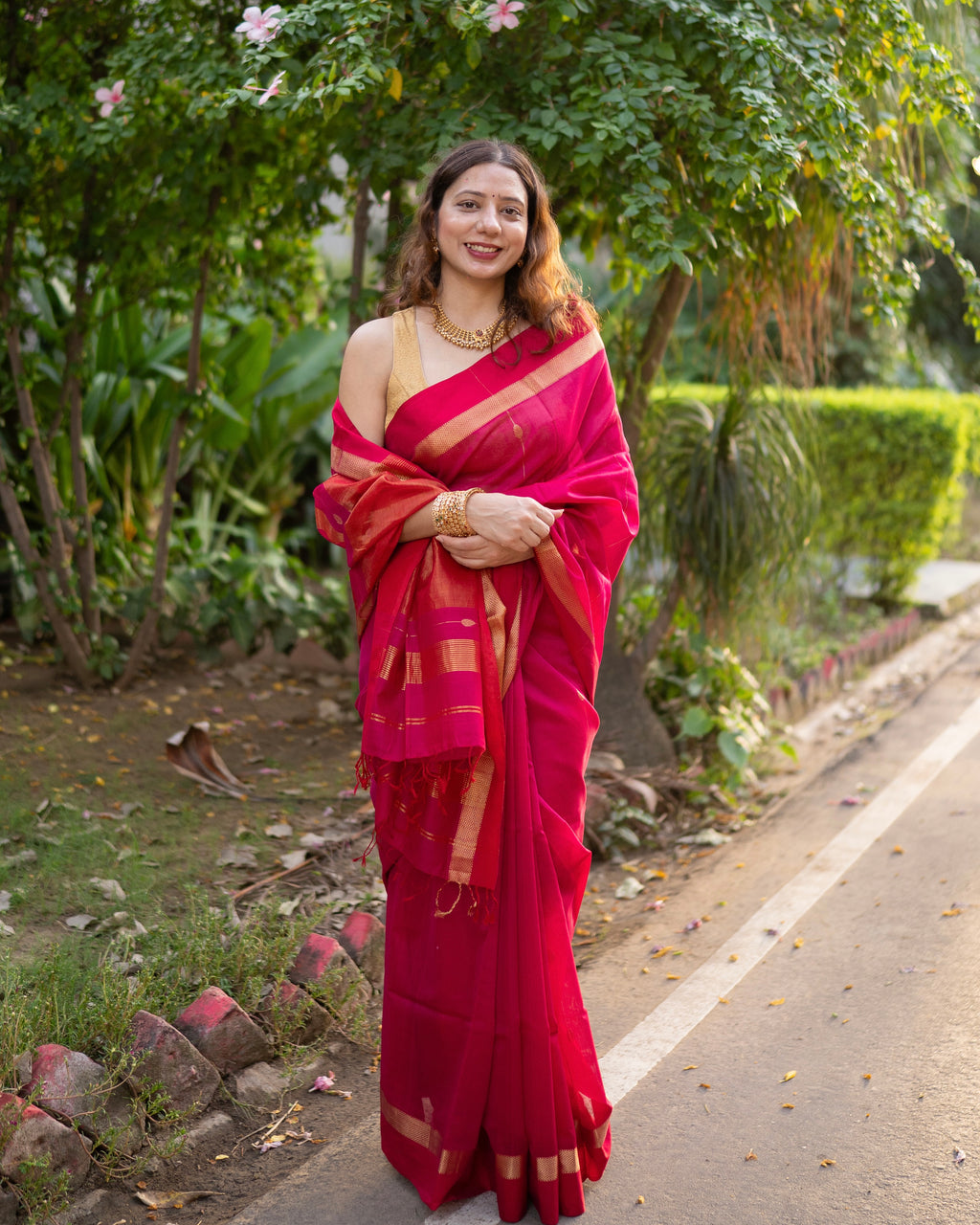 Aalta | Rani Pink Maheshwari Saree