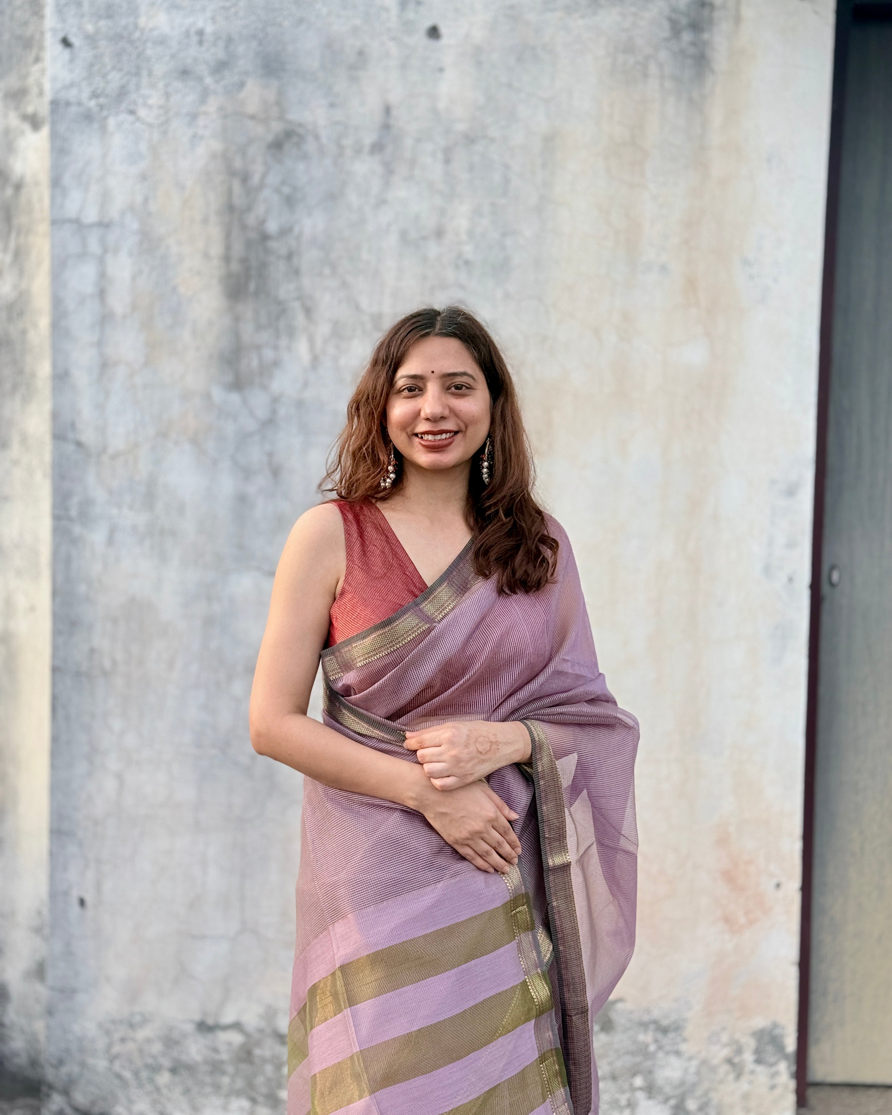 Rumi | Lavender Maheshwari Checks Saree