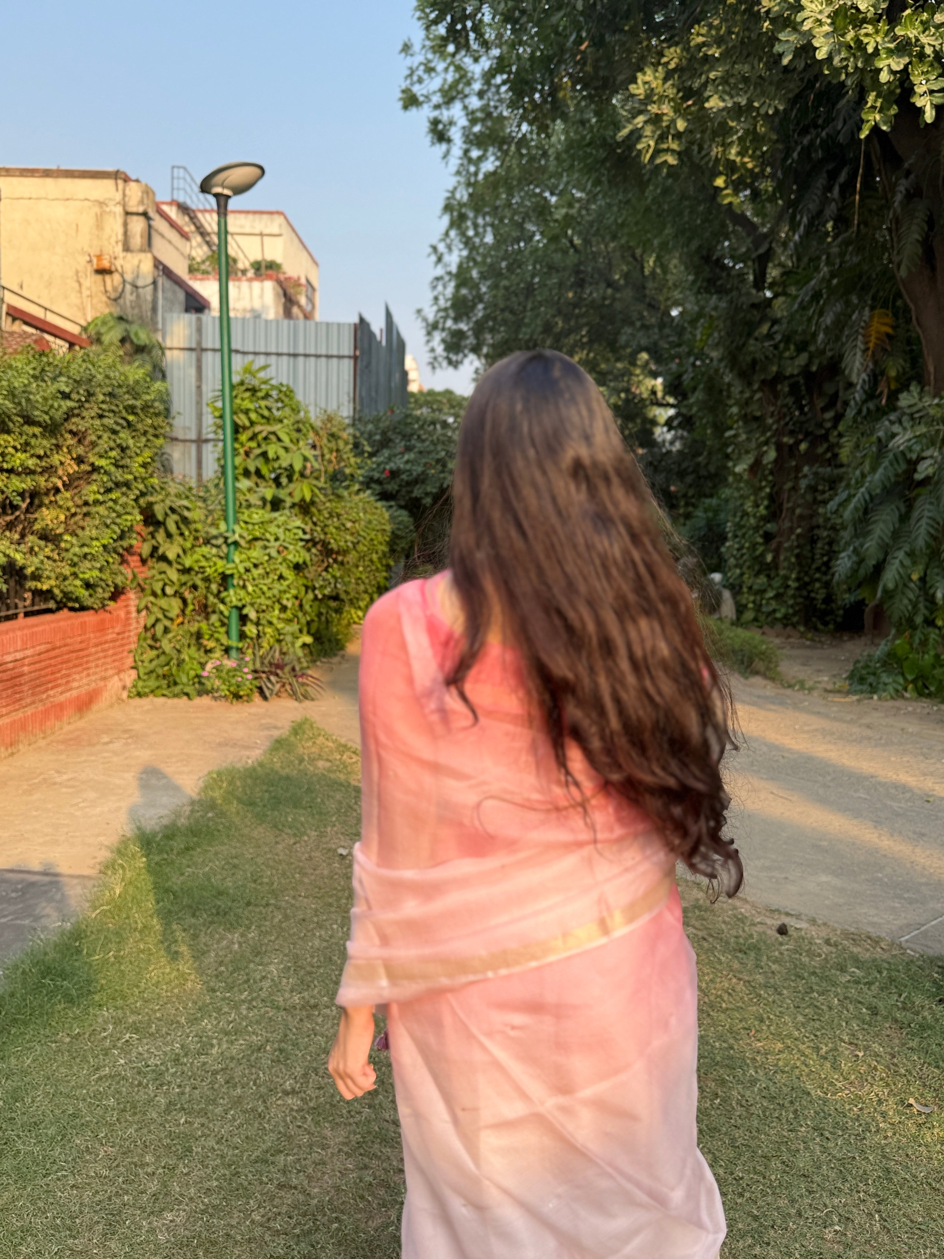 Sitaara | Pink Ombre Embroidered Kota Silk Saree