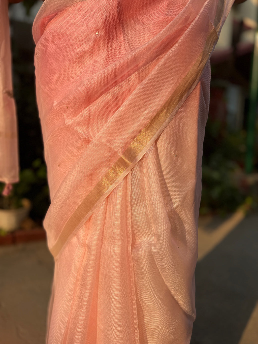 Sitaara | Pink Ombre Embroidered Kota Silk Saree