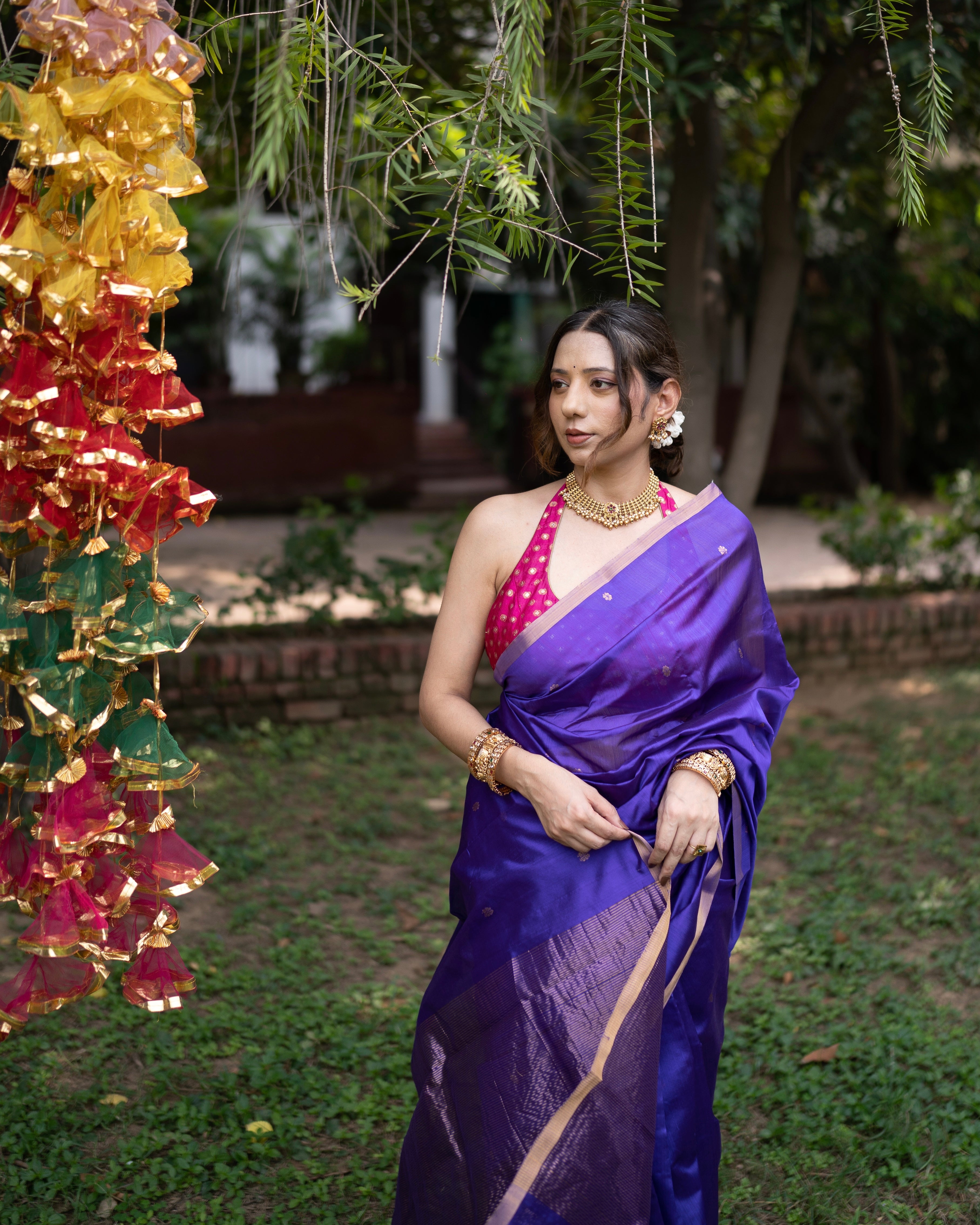 Laila | Purple Chanderi Pattu Silk Saree