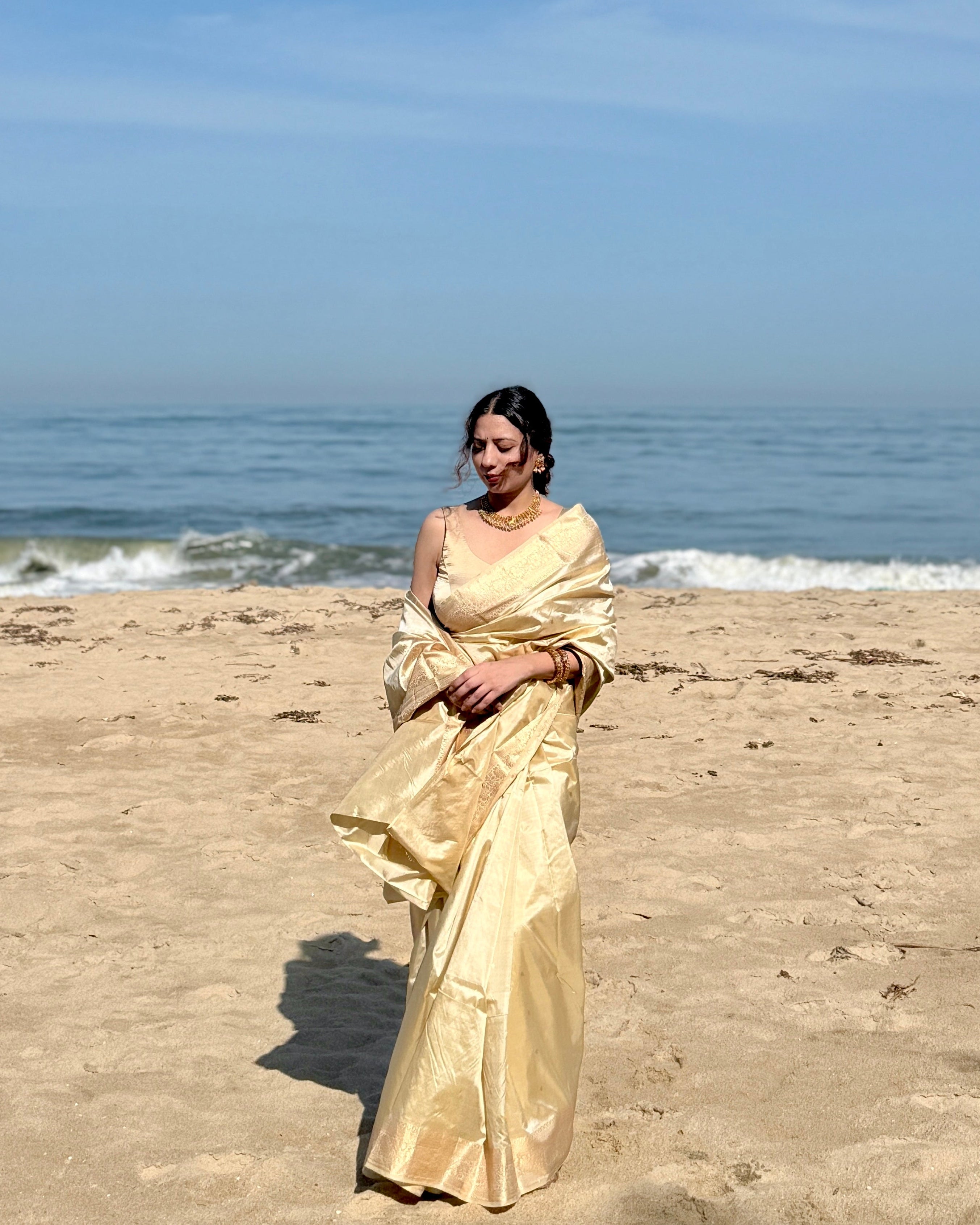 Mogra | Cream Handloom Banarasi Katan Silk Saree