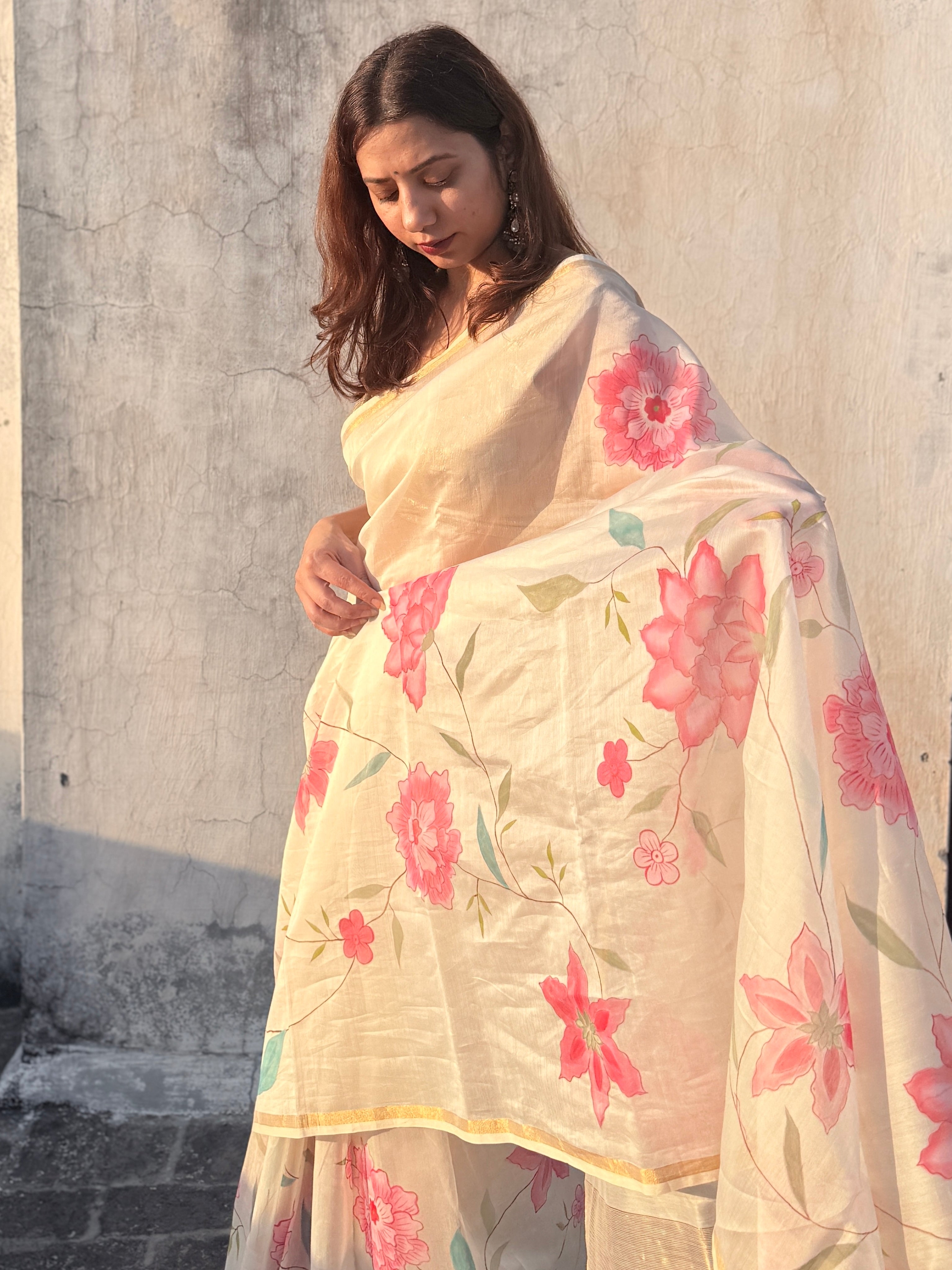 Dahlia | Maheshwari Handpainted Saree