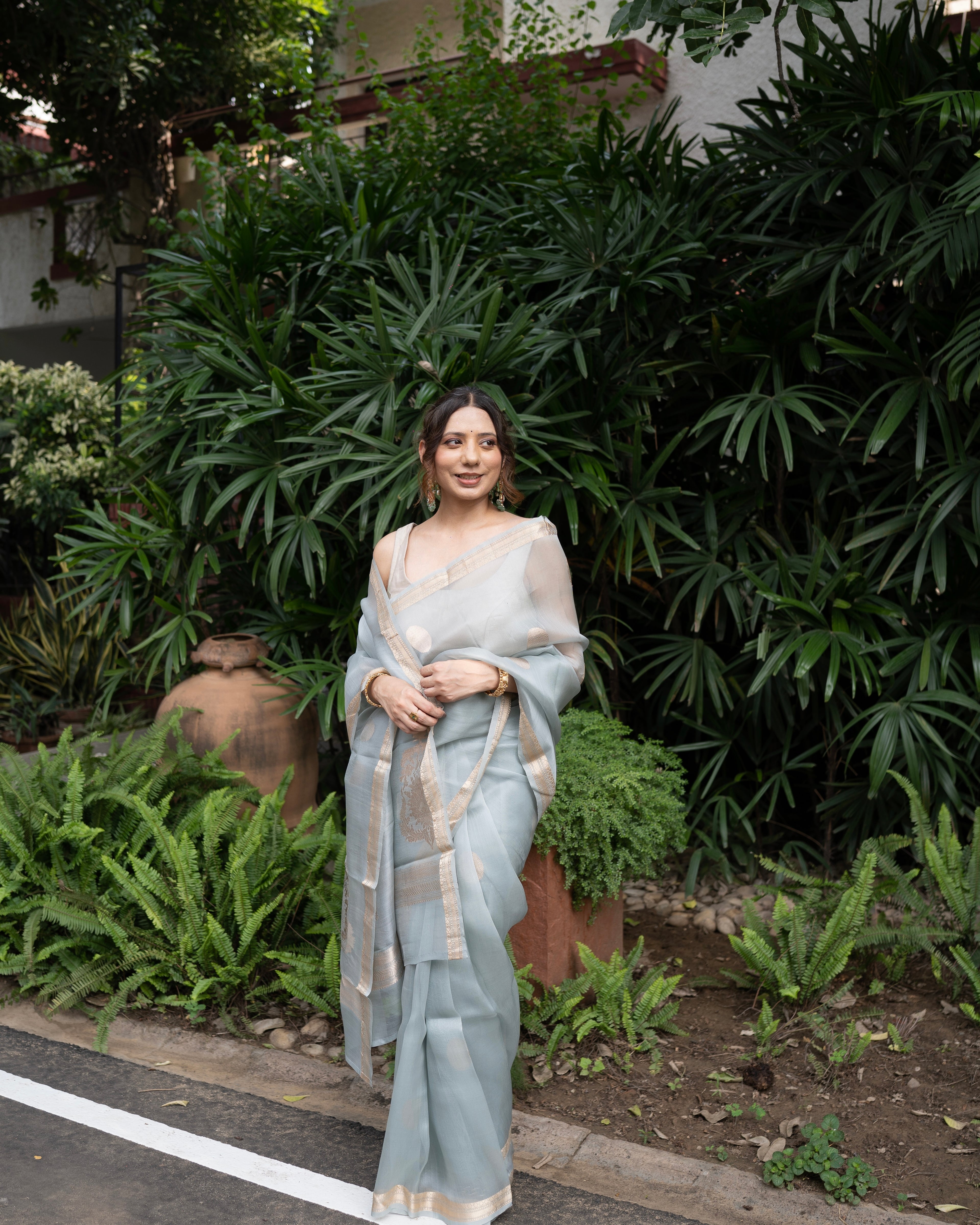 Naina | Blue Handloom Banarasi Kora Silk Saree