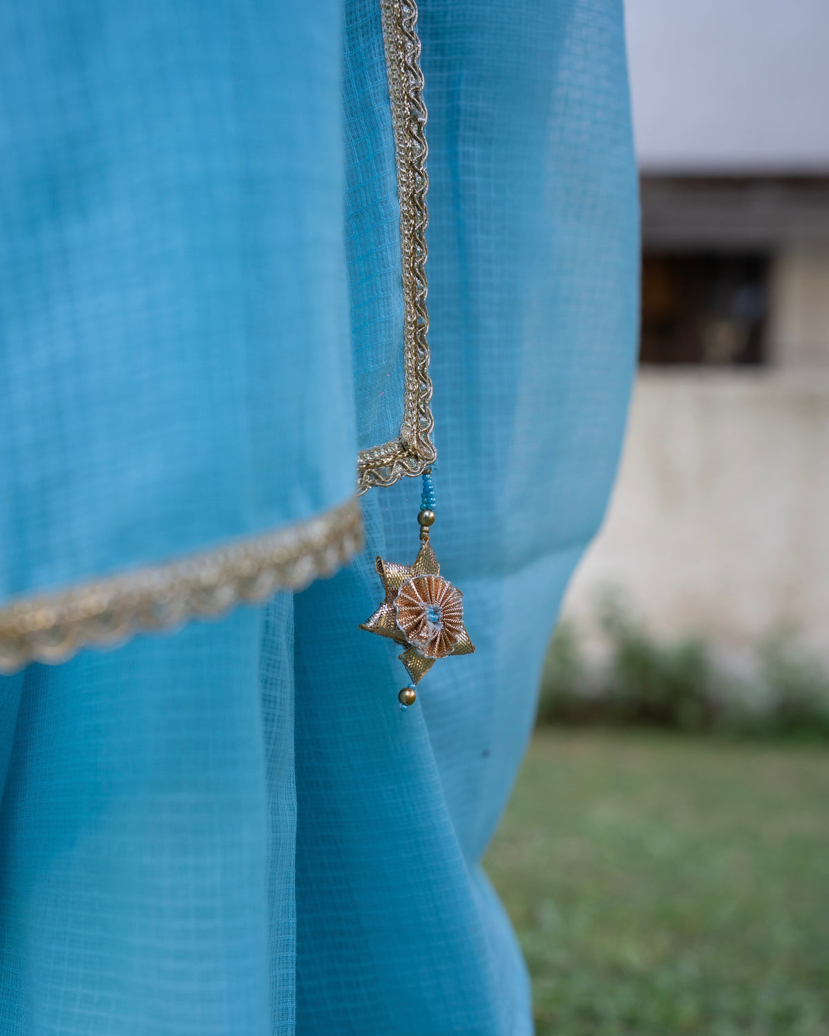 Jhumki | Blue Embroidered Kota Doria Saree