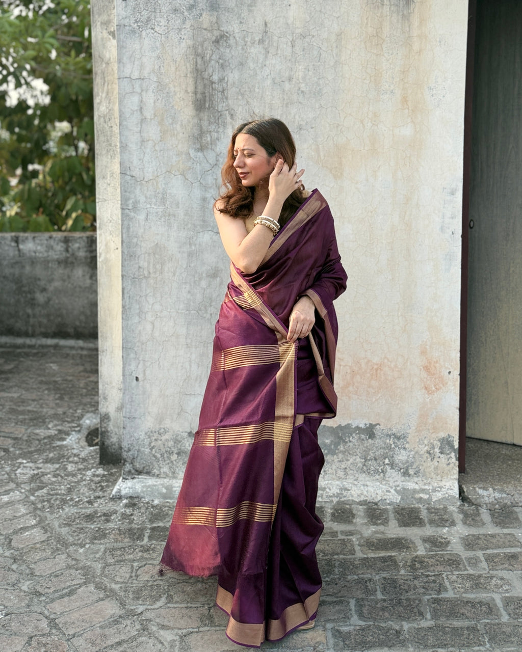 Cherry | Purple Cotton Silk Saree