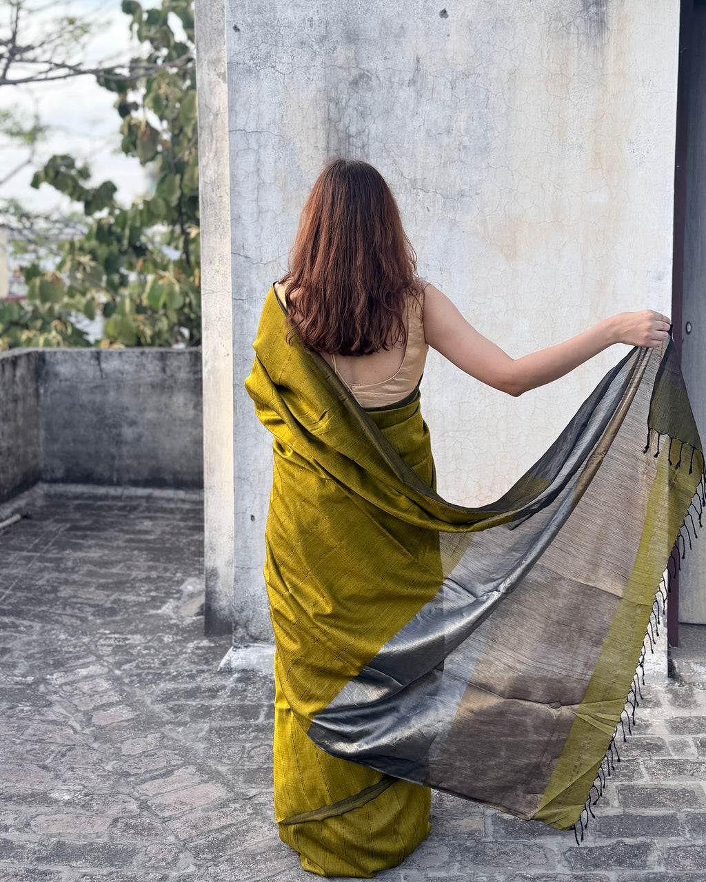 Kaya | Green Twill Woven Maheshwari Saree