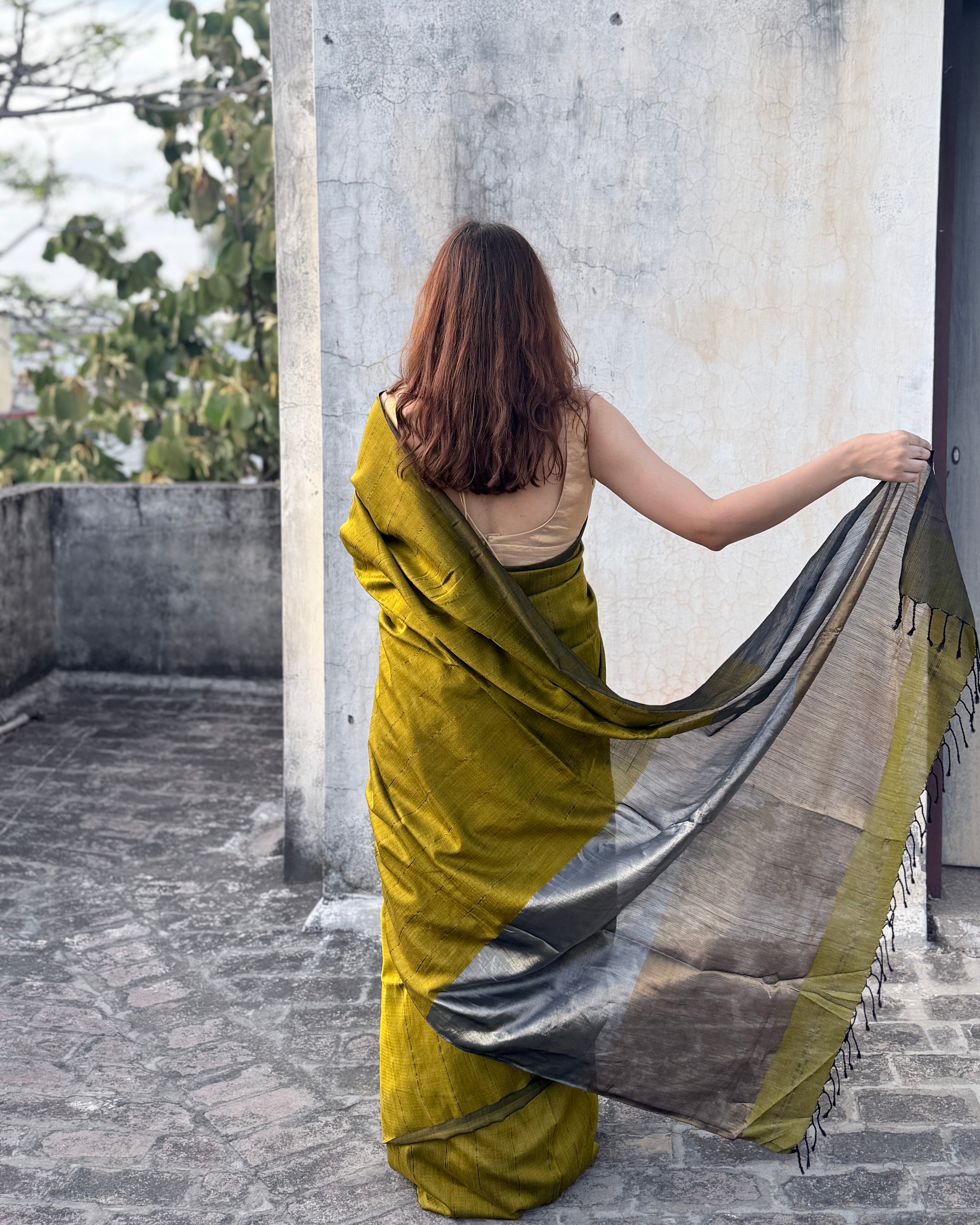 Kaya | Green Twill Woven Maheshwari Saree