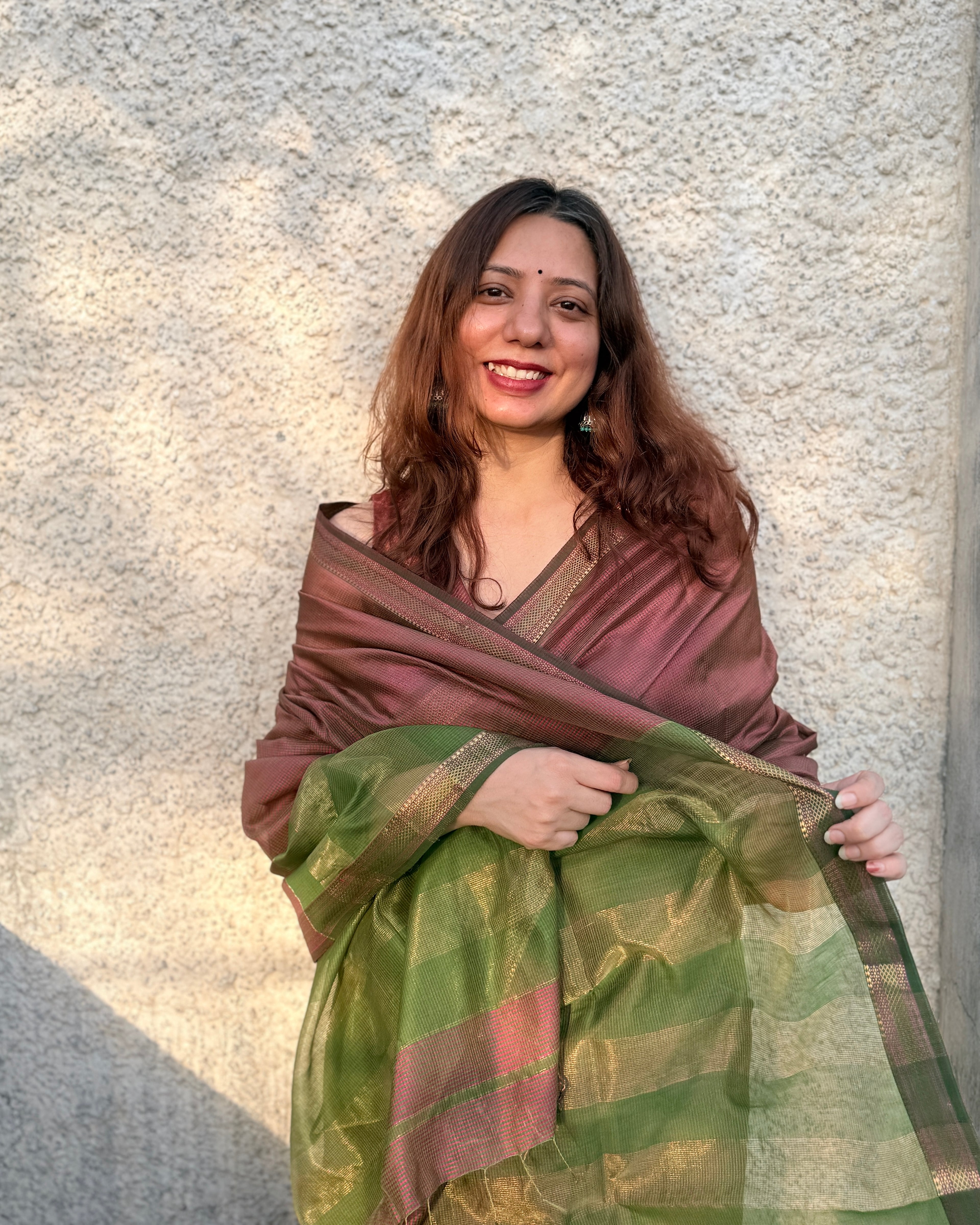 Kishmish | Pink Maheshwari Checks Saree