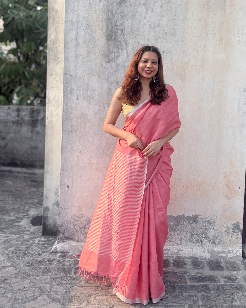Rimjhim | Pink Linen Saree