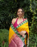 Sajni | Yellow Handloom Banarasi Katan Silk Saree