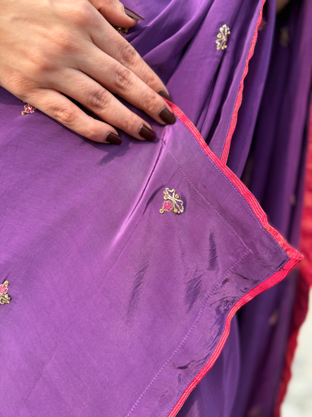 Jamun | Purple Viscose Crepe Hand Embroidered saree