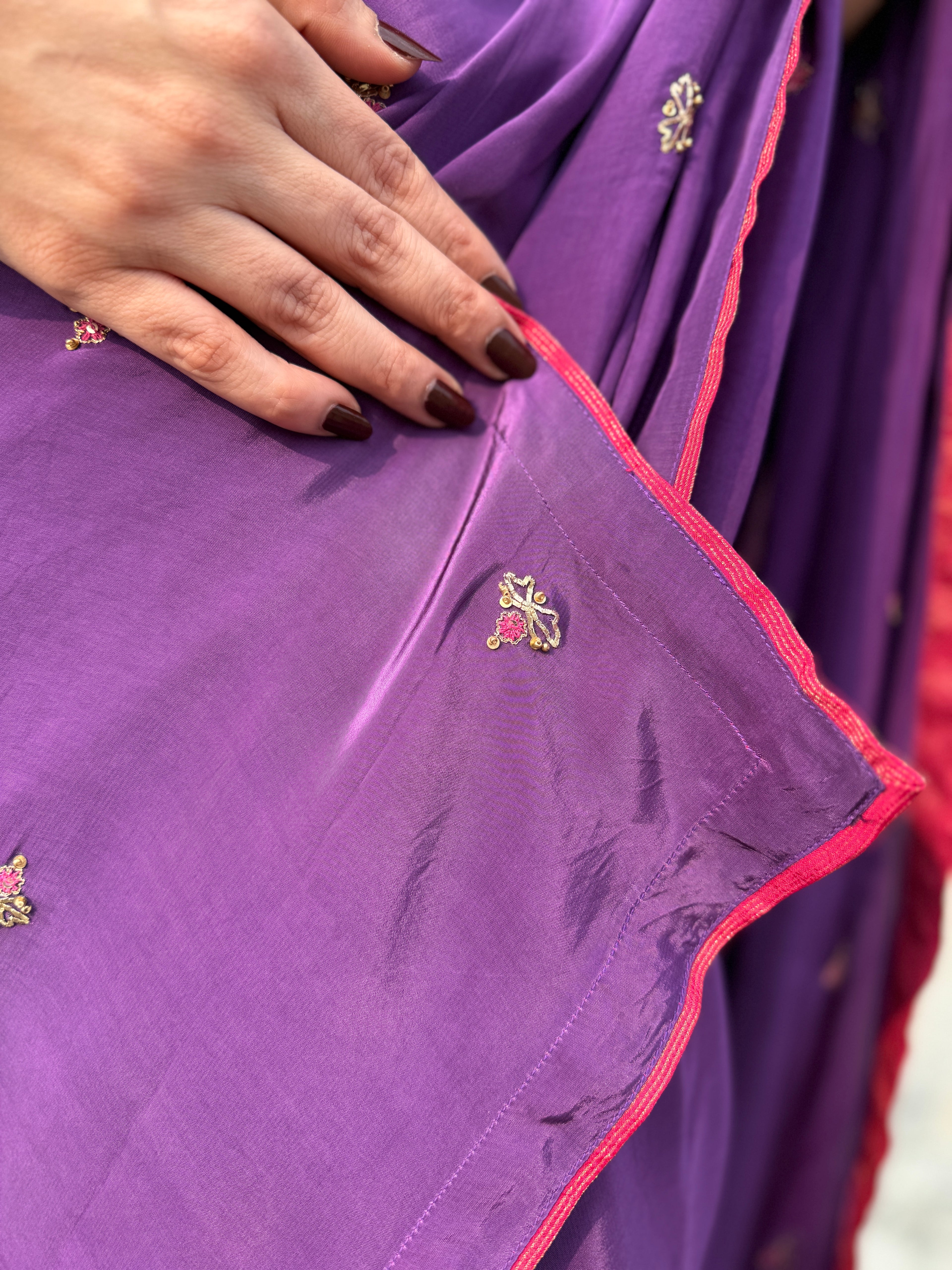Jamun | Purple Viscose Crepe Hand Embroidered saree