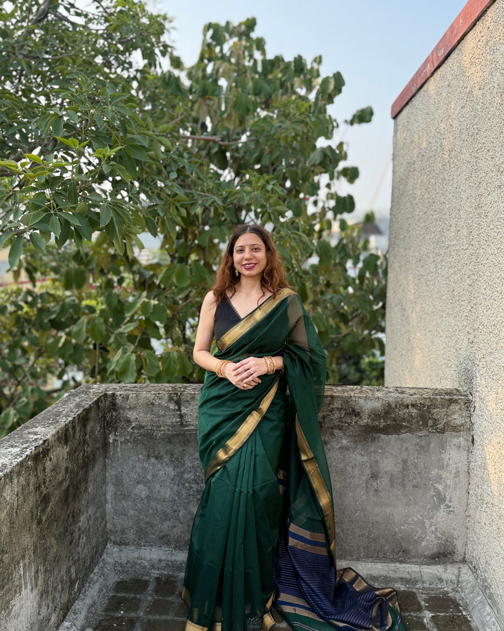 Tina | Green Blue Maheshwari Saree