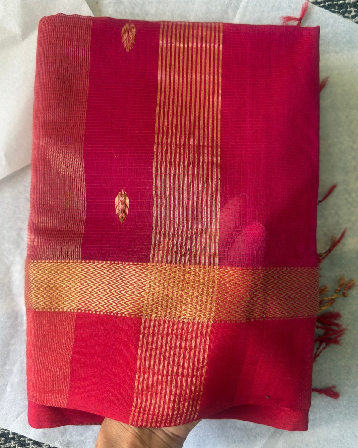 Aalta | Rani Pink Maheshwari Saree