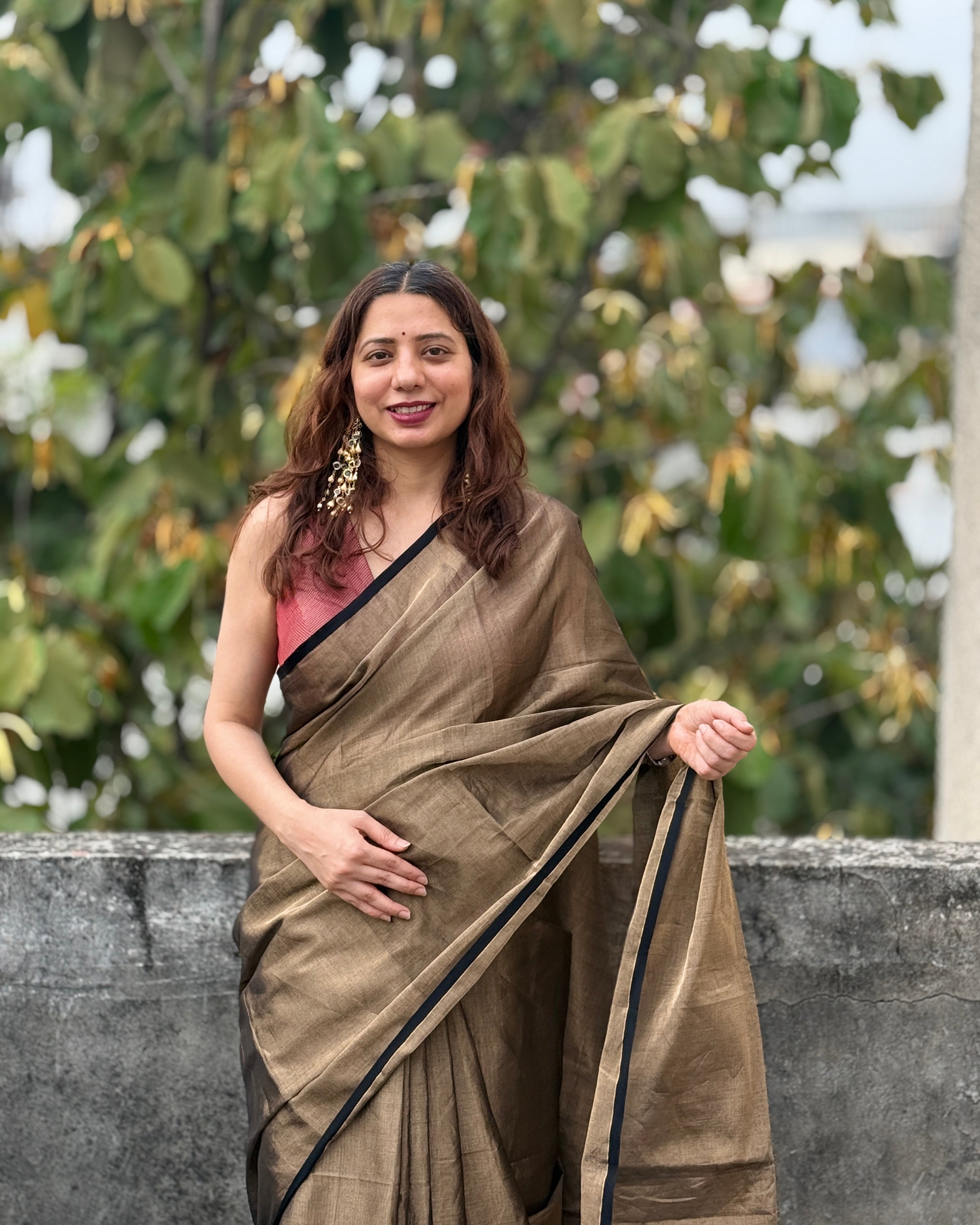 Ginni | Gold Maheshwari Silk Tissue Saree