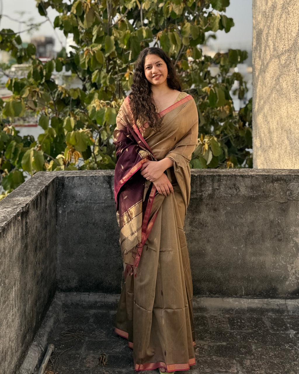 Bedmi | Brown Maheshwari Saree
