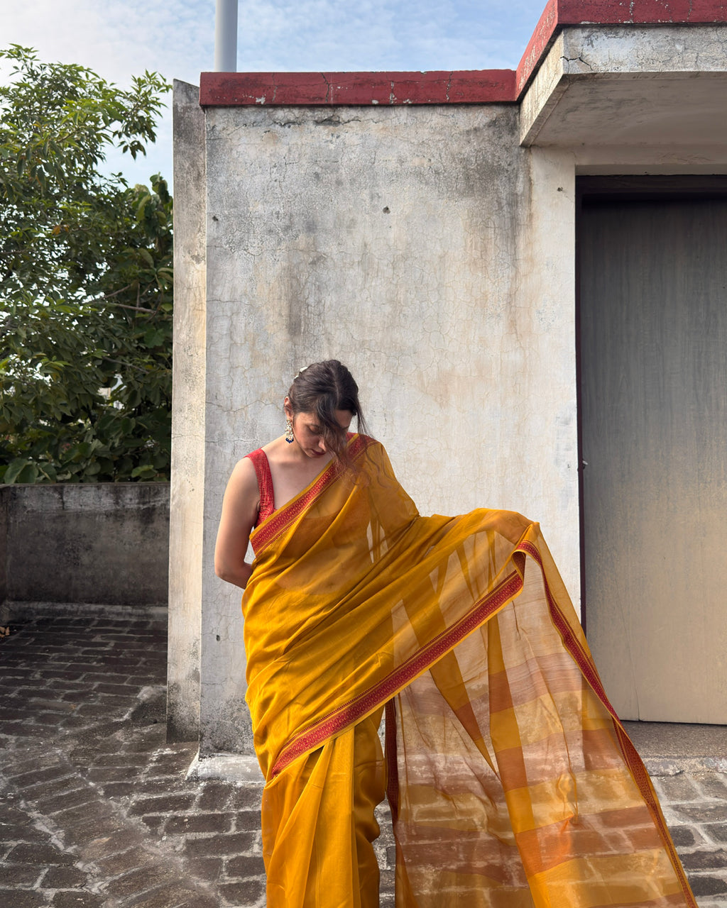 Chameli | Marigold Yellow Maheshwari Saree
