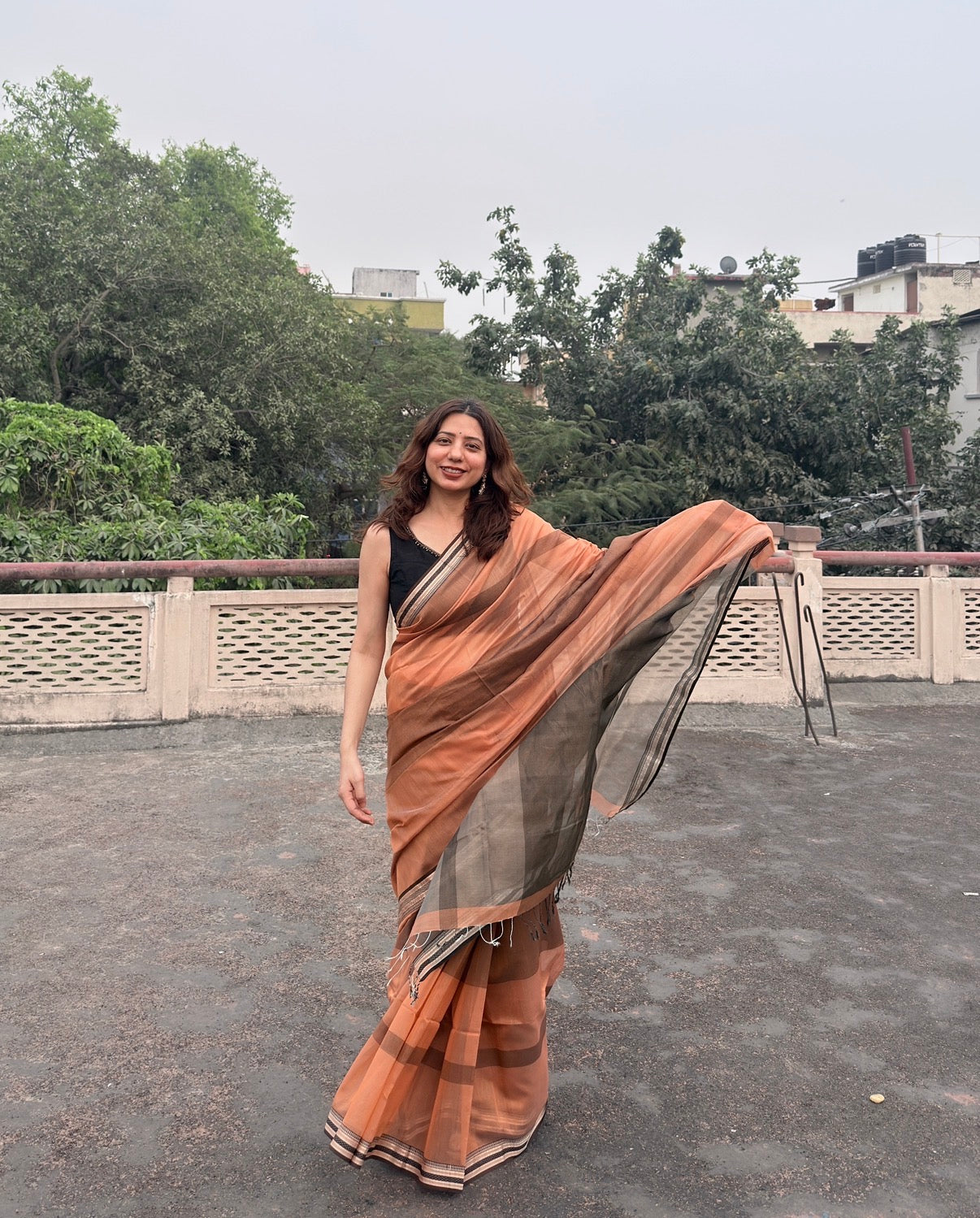 Candy | Peach Maheshwari Saree