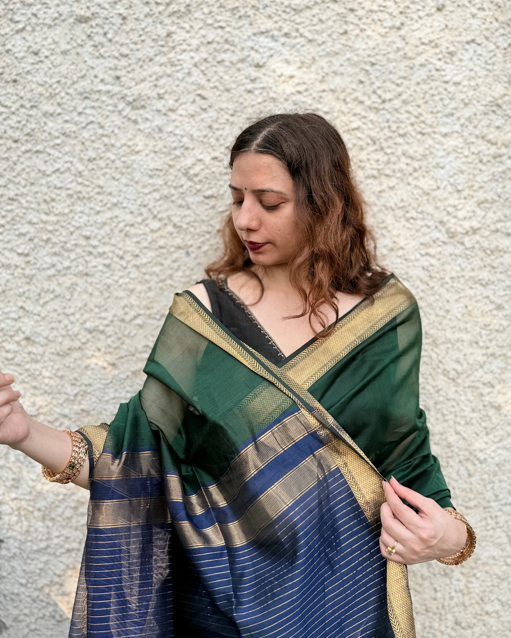 Tina | Green Blue Maheshwari Saree