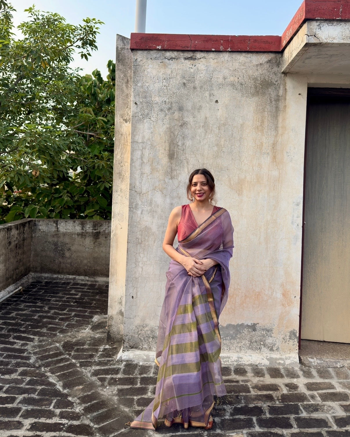 Rumi | Lavender Maheshwari Checks Saree