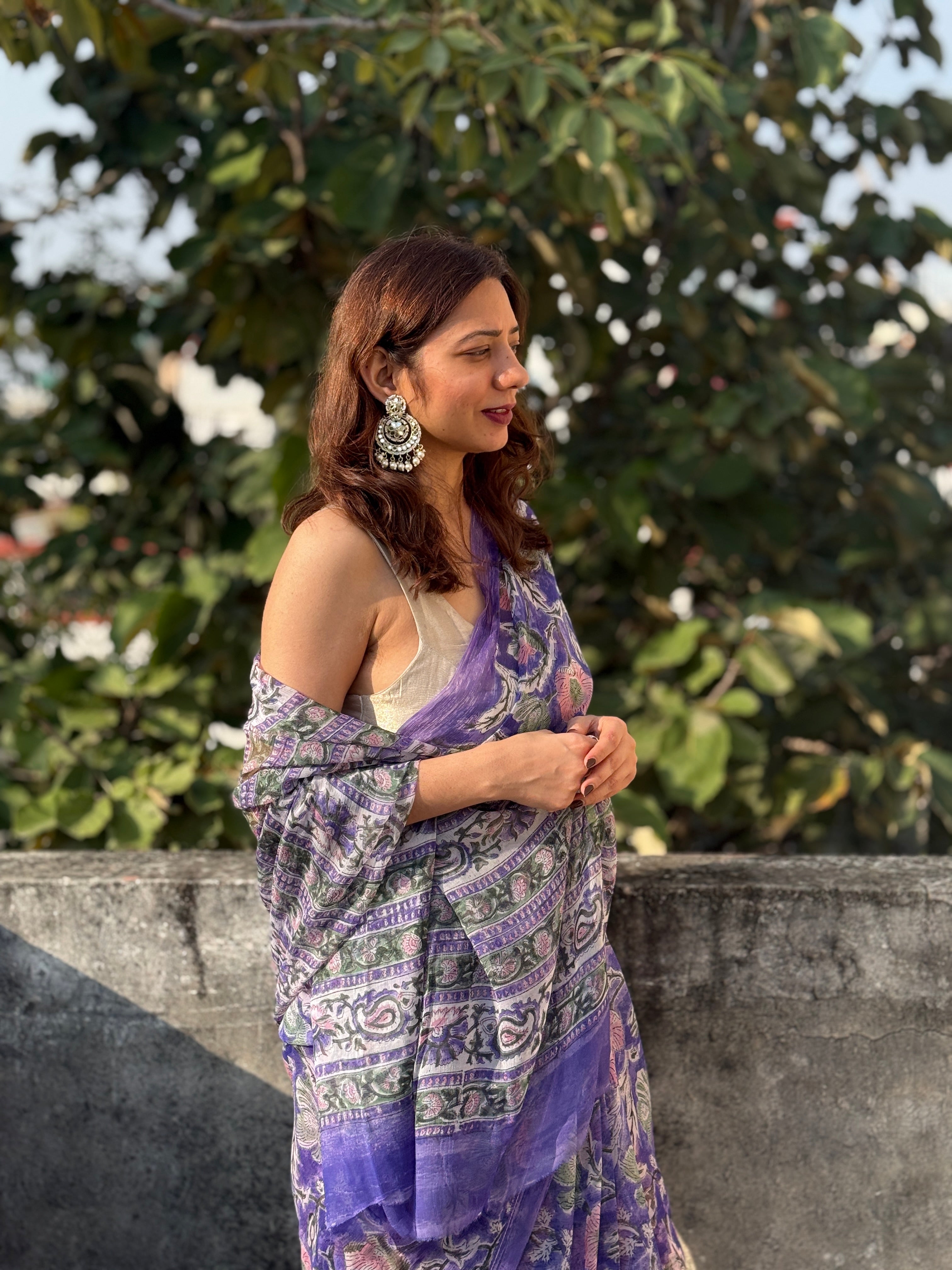 Purple Floral Chiffon Saree