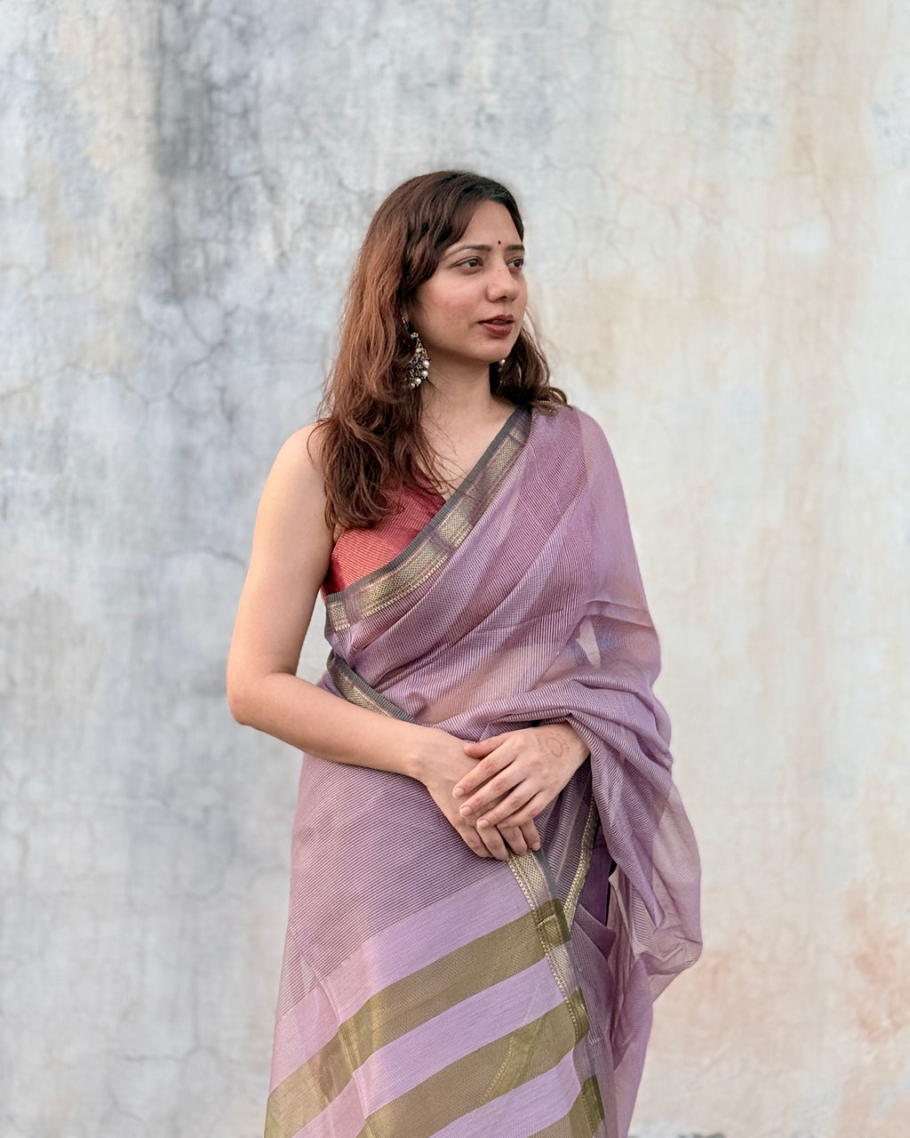 Rumi | Lavender Maheshwari Checks Saree