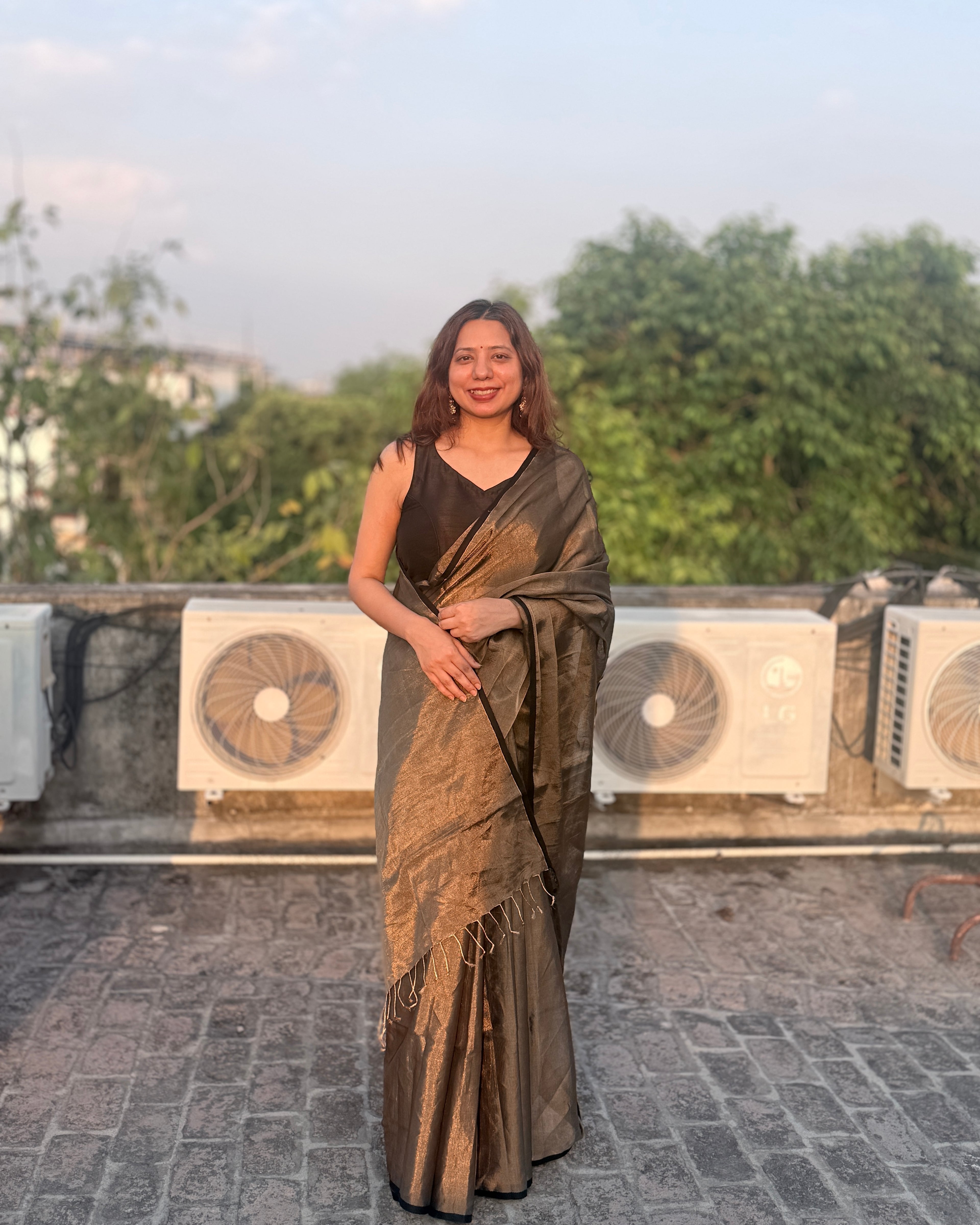 Ginni | Gold Maheshwari Silk Tissue Saree