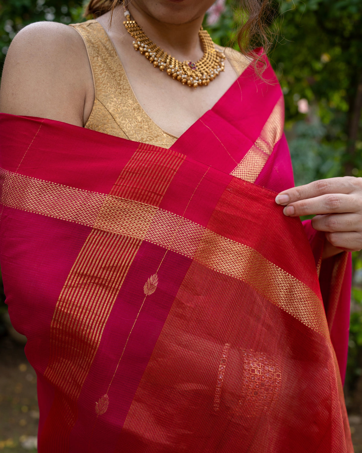 Aalta | Rani Pink Maheshwari Saree