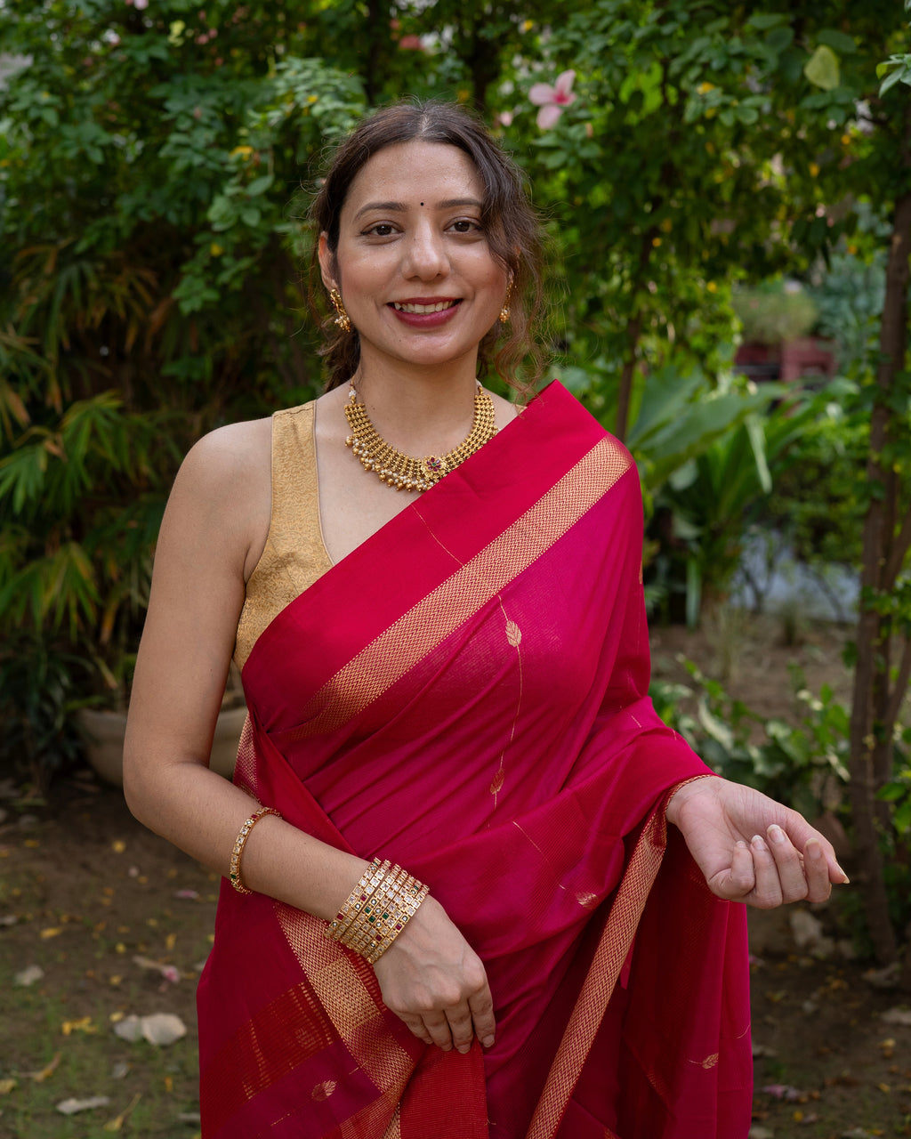 Aalta | Rani Pink Maheshwari Saree