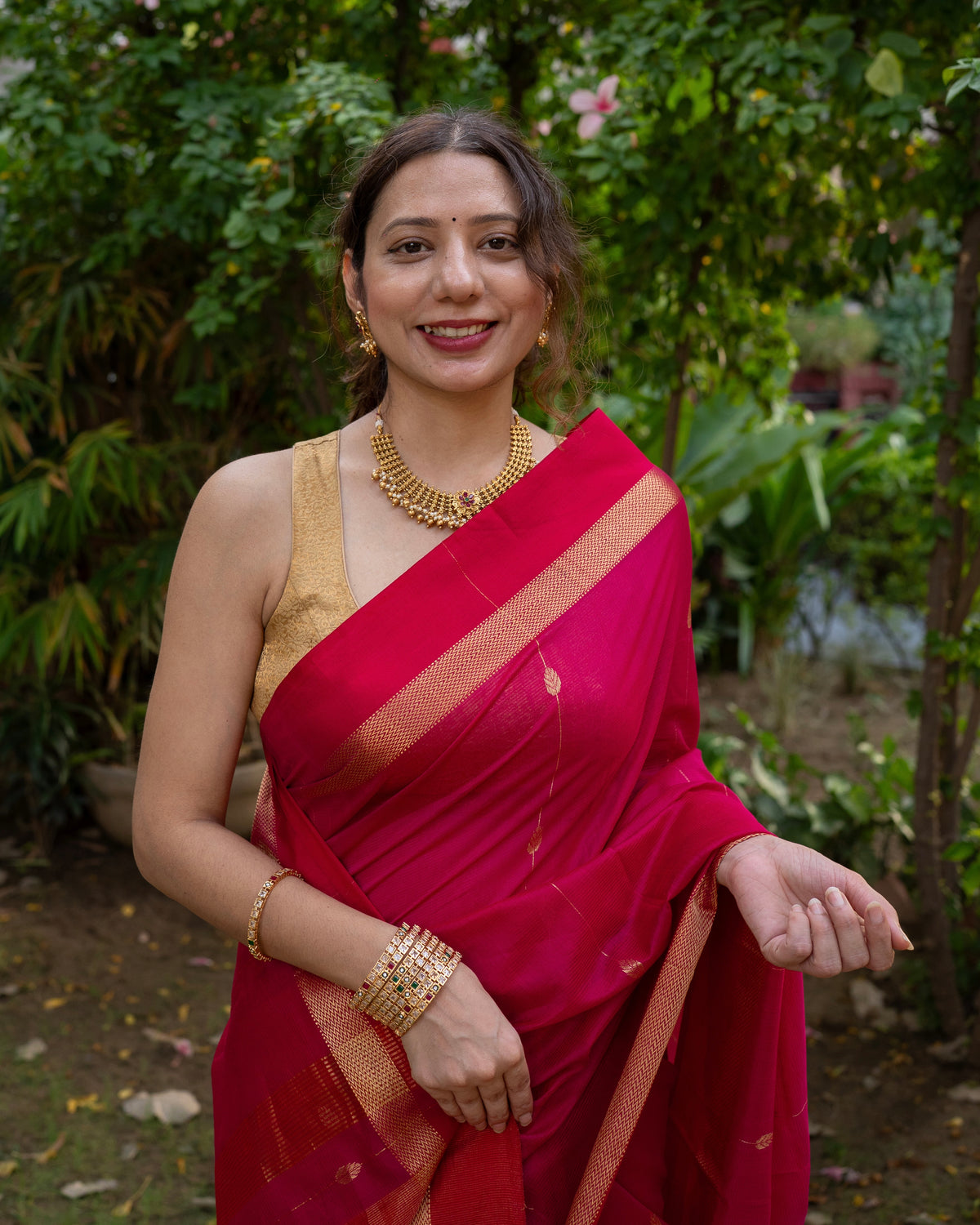 Aalta | Rani Pink Maheshwari Saree