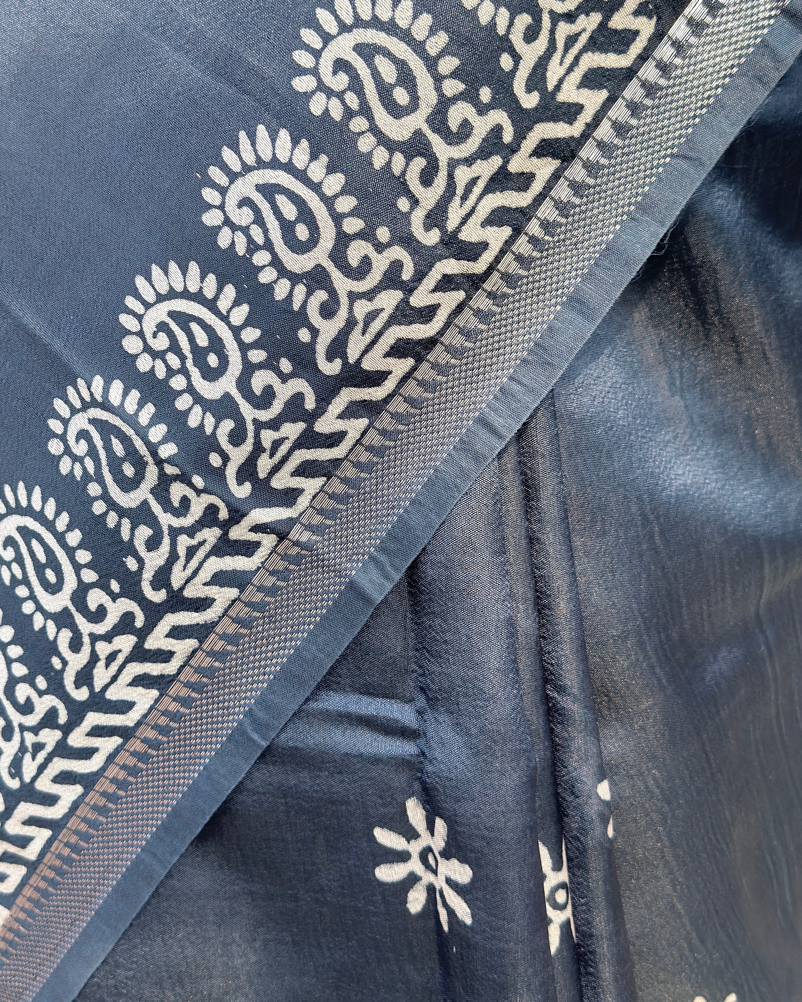 Neelam | Navy Blue Banana Silk Saree