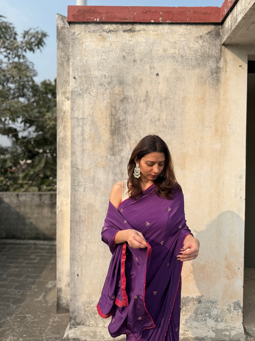 Jamun | Purple Viscose Crepe Hand Embroidered saree