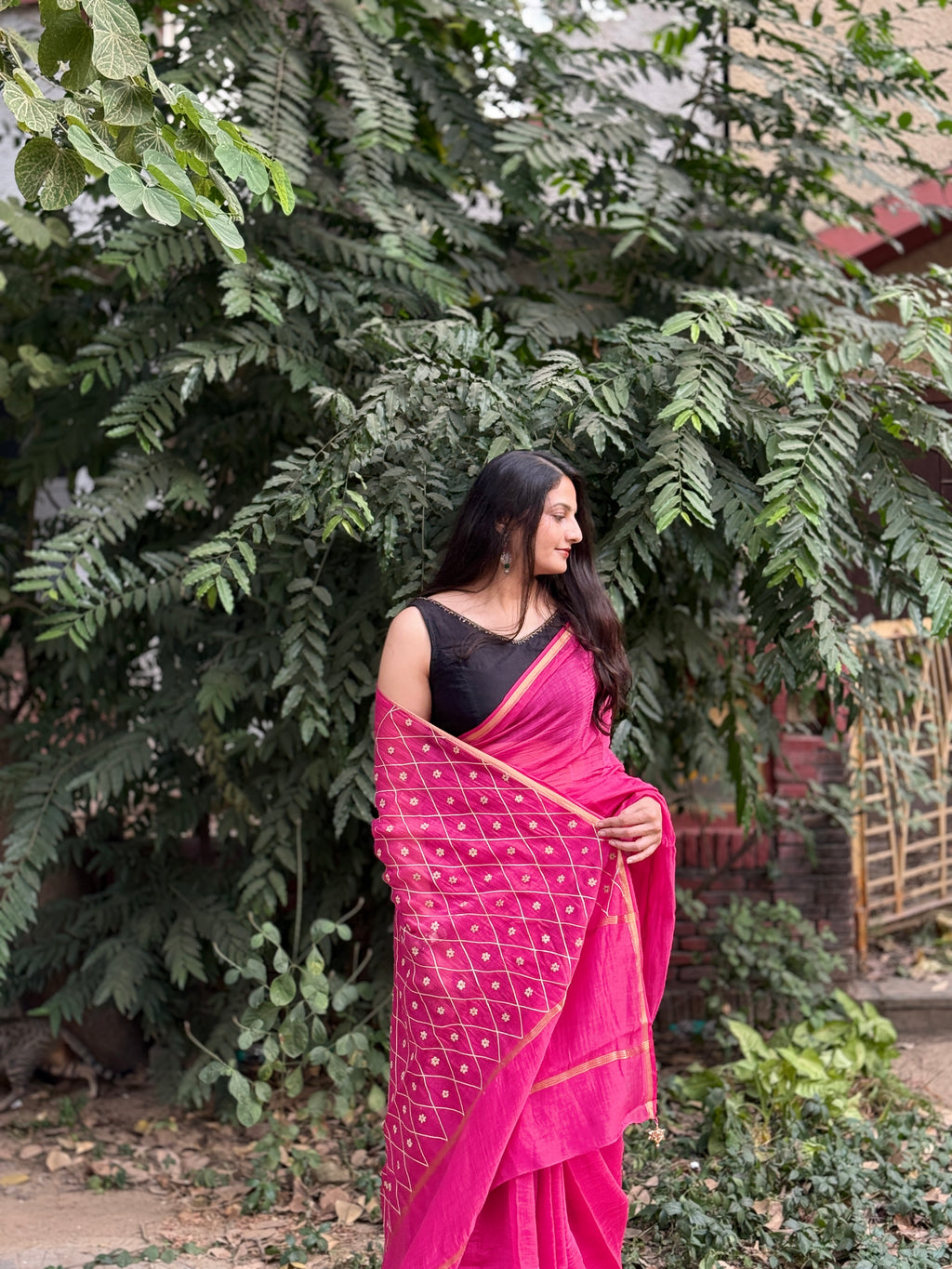 Noor | Rose Pink Embroidered Cotton Silk Saree