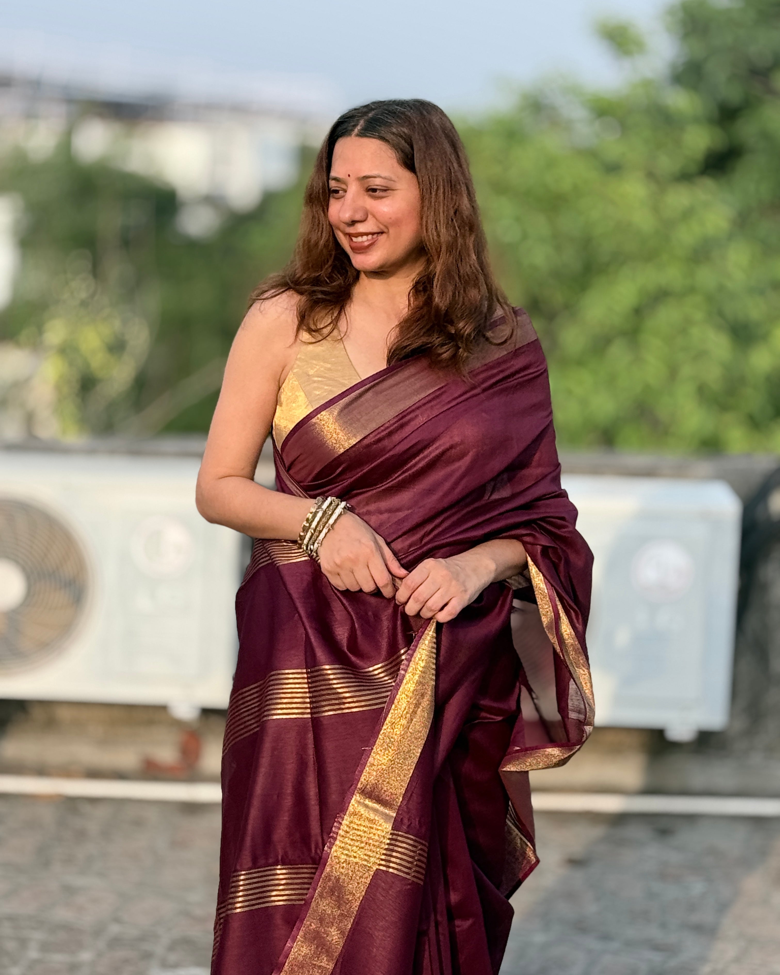 Cherry | Purple Cotton Silk Saree