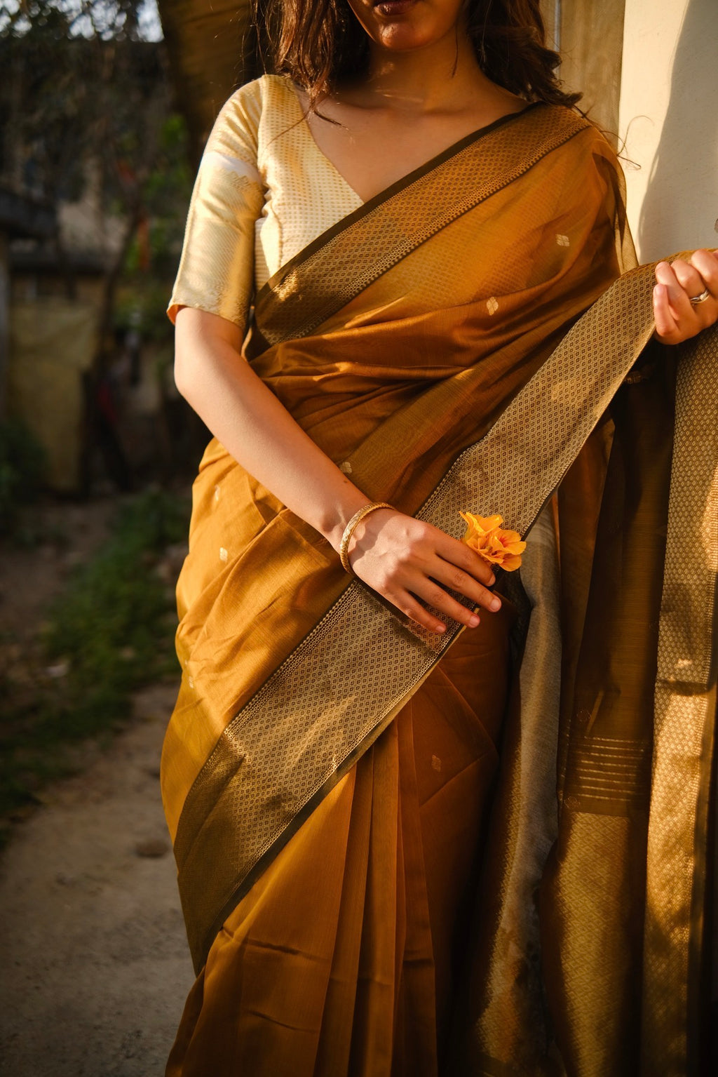 Surajmukhi | Mustard Gold Maheshwari Saree