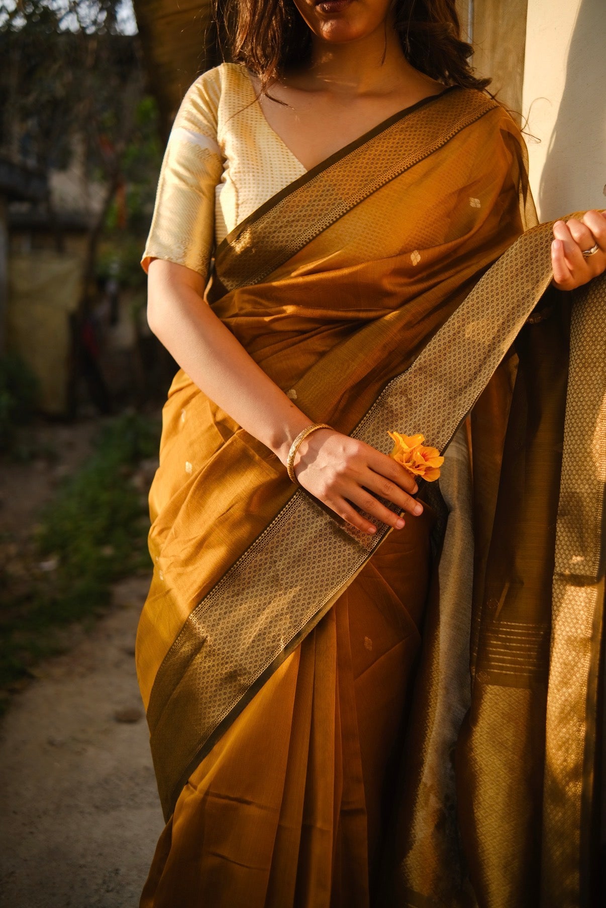 Surajmukhi | Mustard Gold Maheshwari Saree