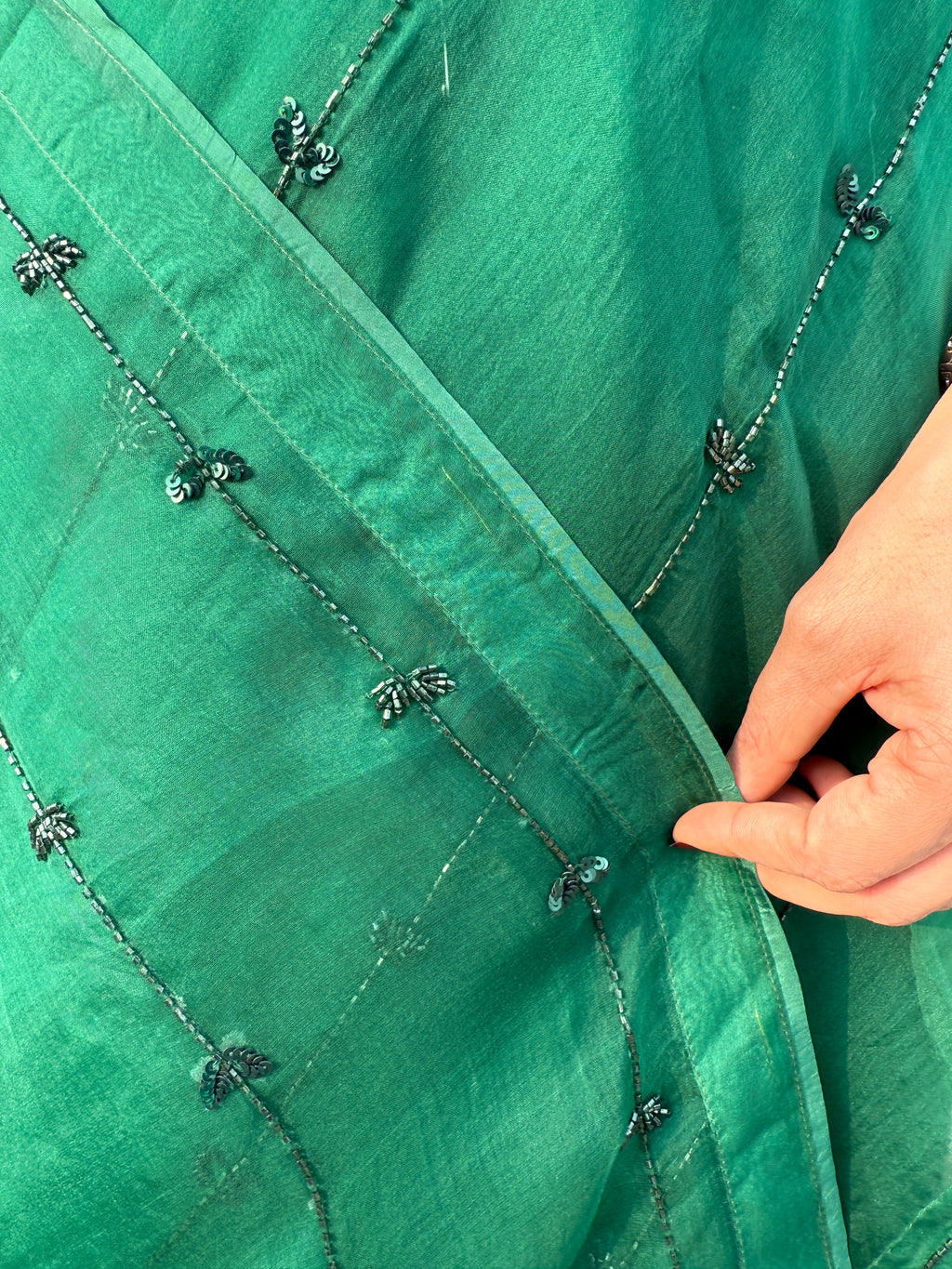 Teekhi | Green Viscose Organza Hand Embroidered saree