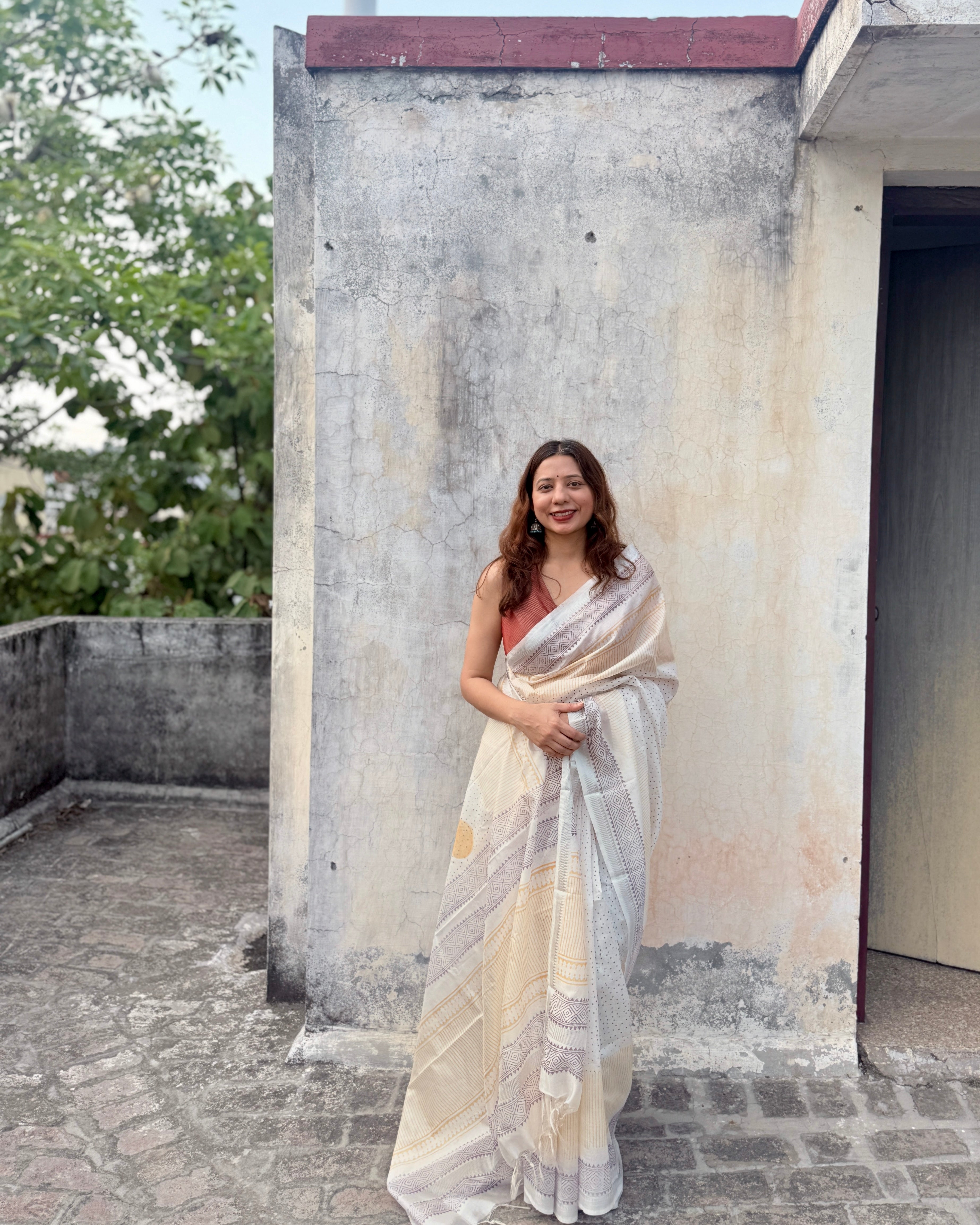 Champa | White Banana Silk Saree